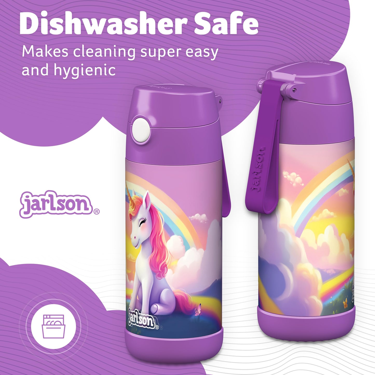 Jarlson®, Botella térmica de acero inoxidable, para niños, libre de BPA, botella para bebidas con pajilla, termo de 500 ml (Camión de bomberos rojo, 500 ml)