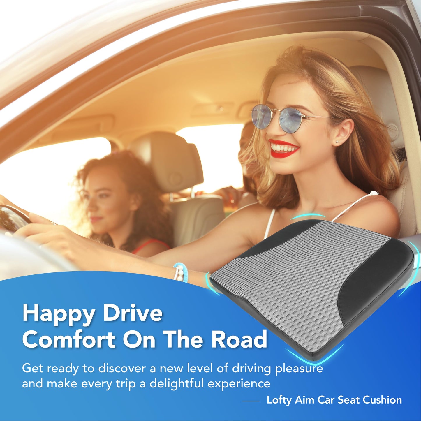 Cojín de asiento de coche: cómodo cojín de espuma viscoelástica para conducir, para aliviar el dolor de ciática, tahone, cojín de asiento para coche, camión, oficina, silla de ruedas, cuero y malla 4D