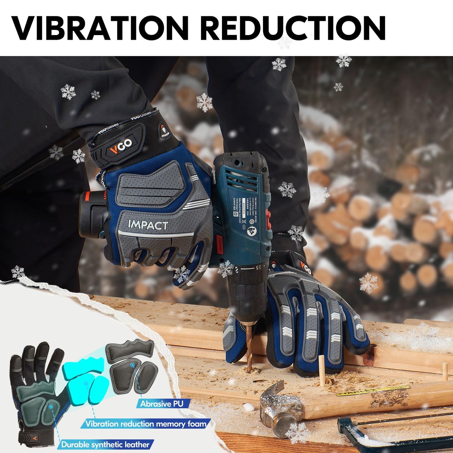 Vgo... Guantes de Trabajo Pesado Hombre Touchscreen para Carpintería Almacén Camionero, Guantes Antivibración Multiusos, 1 par