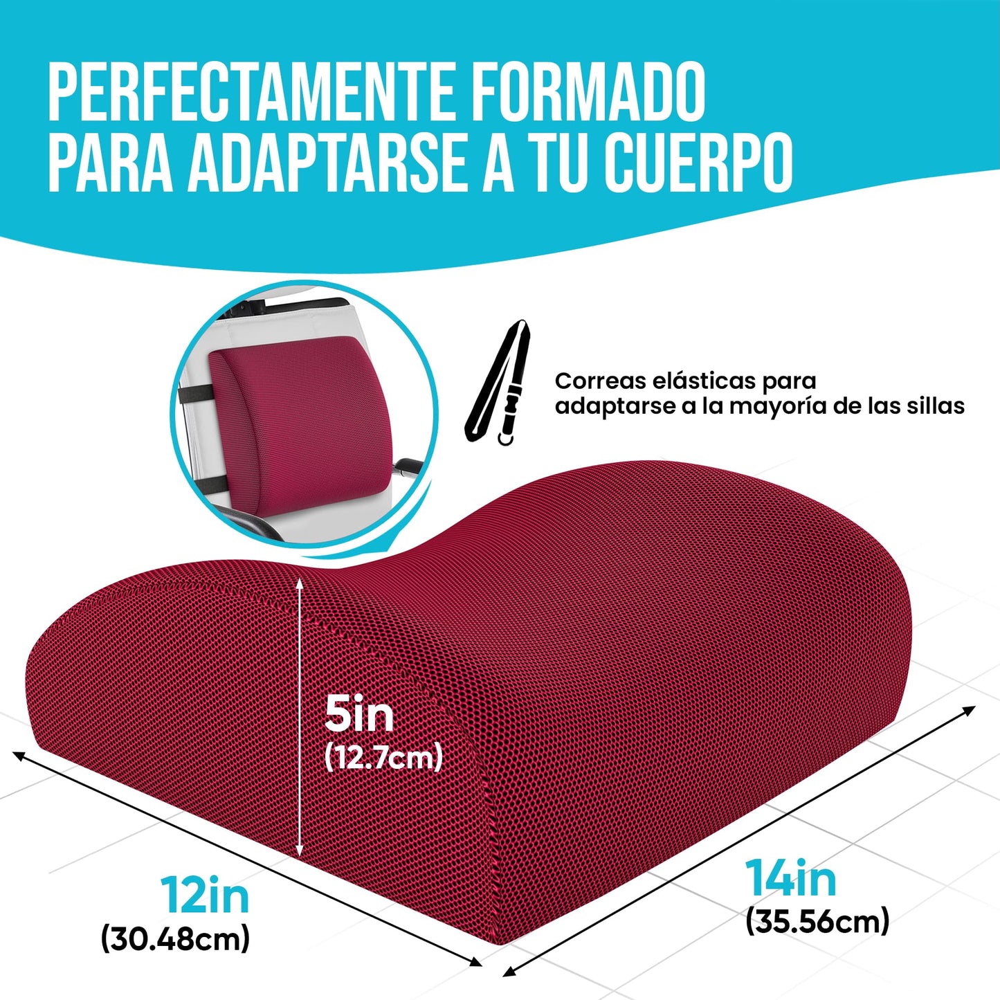 FORTEM Cojín Lumbar Ergonómico para Silla de Oficina, Coche y Gaming, con Espuma Viscoelástica de Alta Densidad y Funda Lavable, Respaldo Ortopédico para Mayor Comodidad