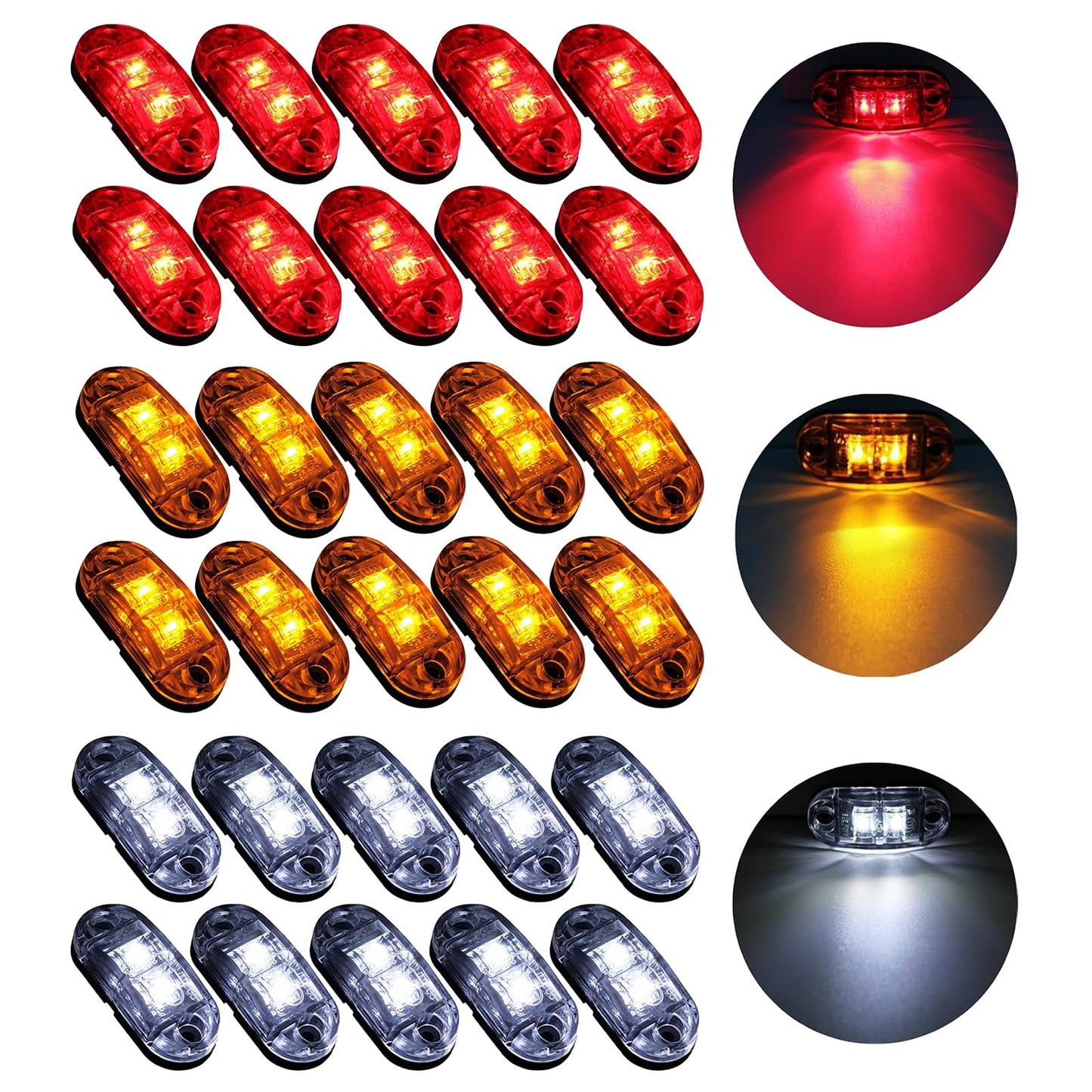 Krtopo 30X 2 Luces LED de Marcador Lateral 12 / 24V Trailer luz Lateral de Advertencia Luz Amarilla/Blanco/Rosa para Camión RV Caravan (Rosa+Amarilla+Blanco)
