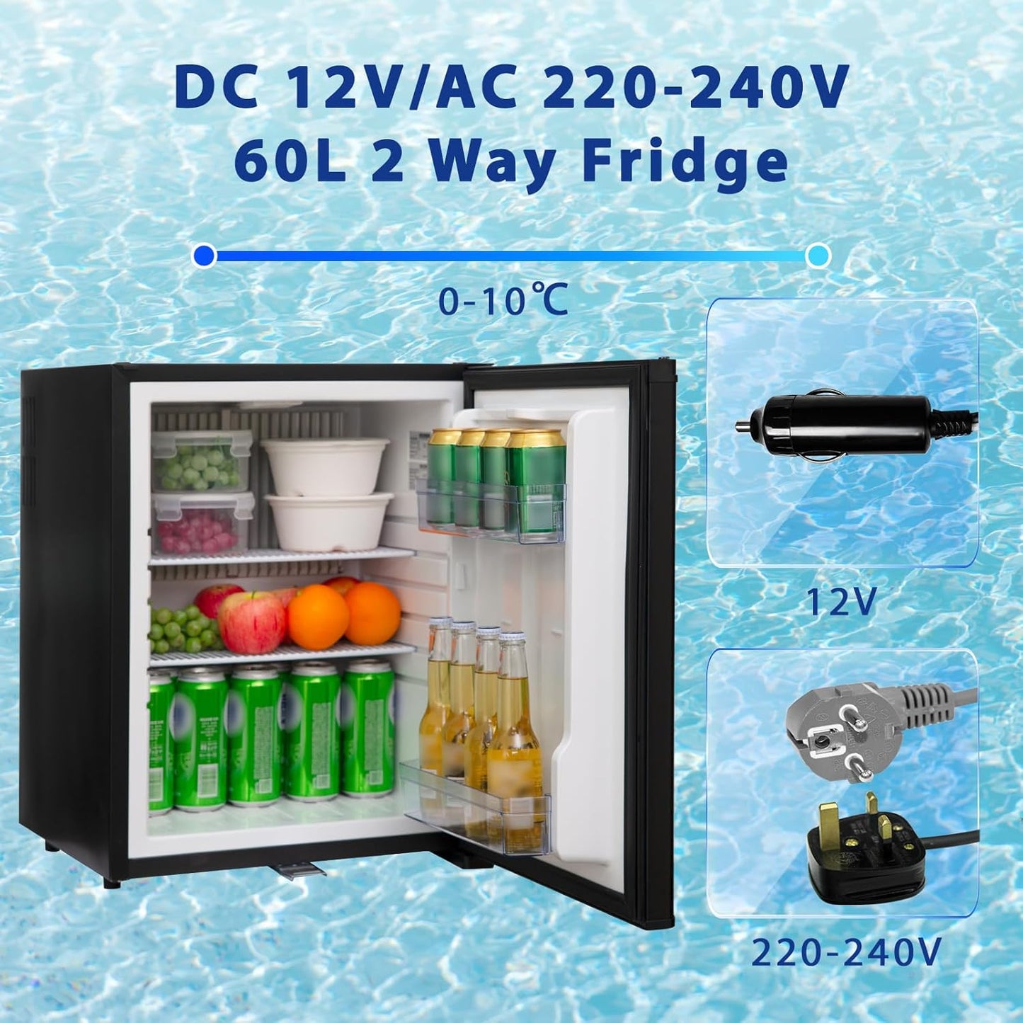 Smad Frigorífico de Autocaravana 12V 230V, 53L, Nevera 12V Silencioso con Cerradura para Caravana, Hotel, Dormitorio, Camping, Puerta Reversible, Negro