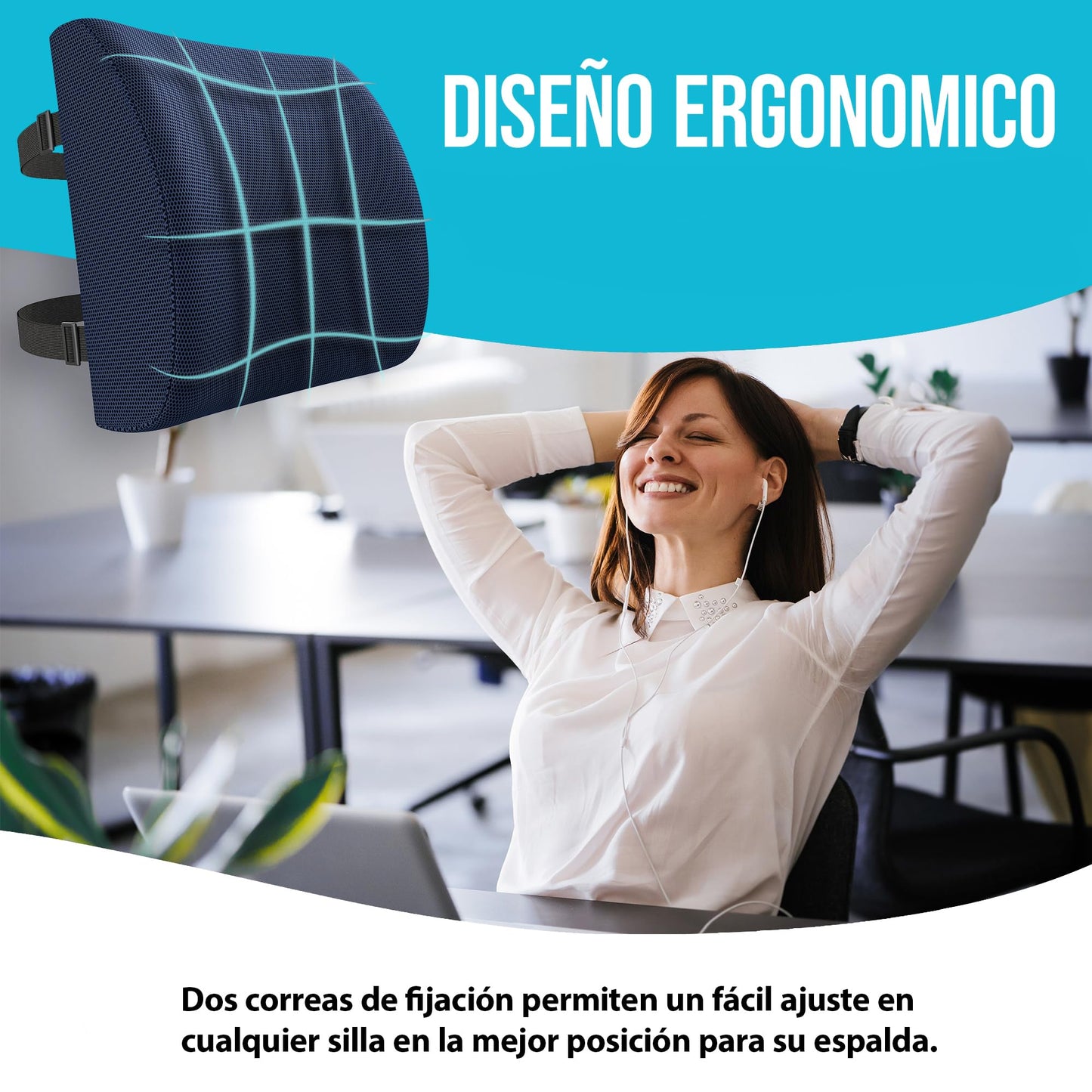 FORTEM Cojín Lumbar Ergonómico para Silla de Oficina, Coche y Gaming, con Espuma Viscoelástica de Alta Densidad y Funda Lavable, Respaldo Ortopédico para Mayor Comodidad