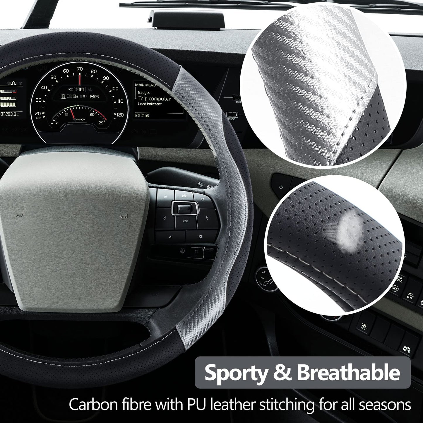 ZATOOTO Funda Volante Coche para Camión, Protectores Volante Coche de Fibra de Carbono Antideslizantes, Deportivos y Transpirables, 44-46cm / 17.3-18.1in, Negro
