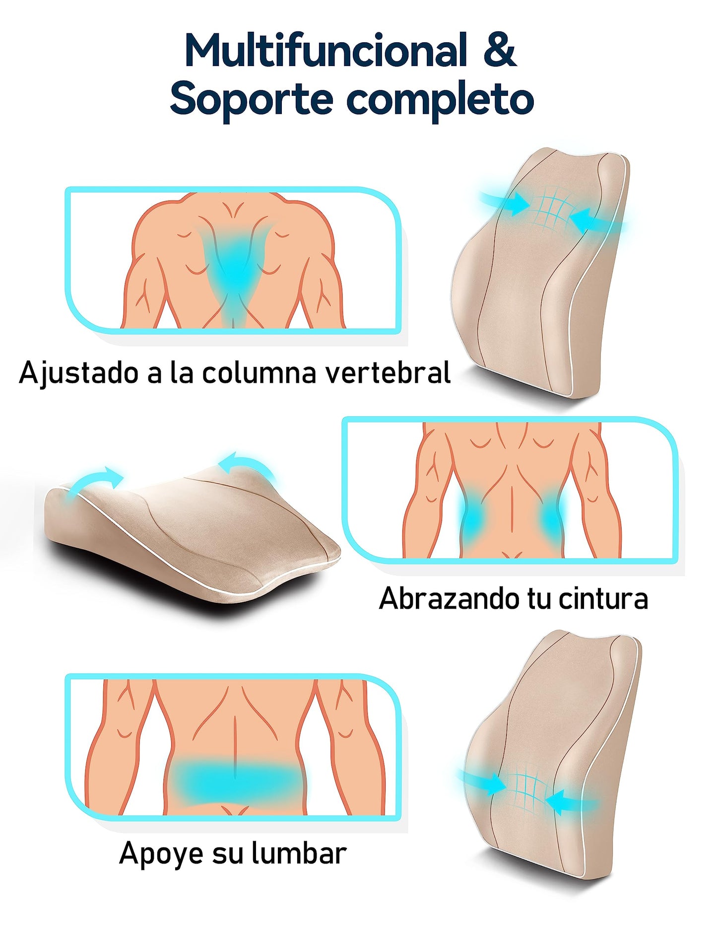 Travel Ease Cojín de Soporte Lumbar Ergonómico, Respaldo de Espuma Viscoelástica para Asiento de Automóvil, Silla de Oficina, Respaldo con Cubierta Antiestática y Correas Ajustables Dobles, Negro