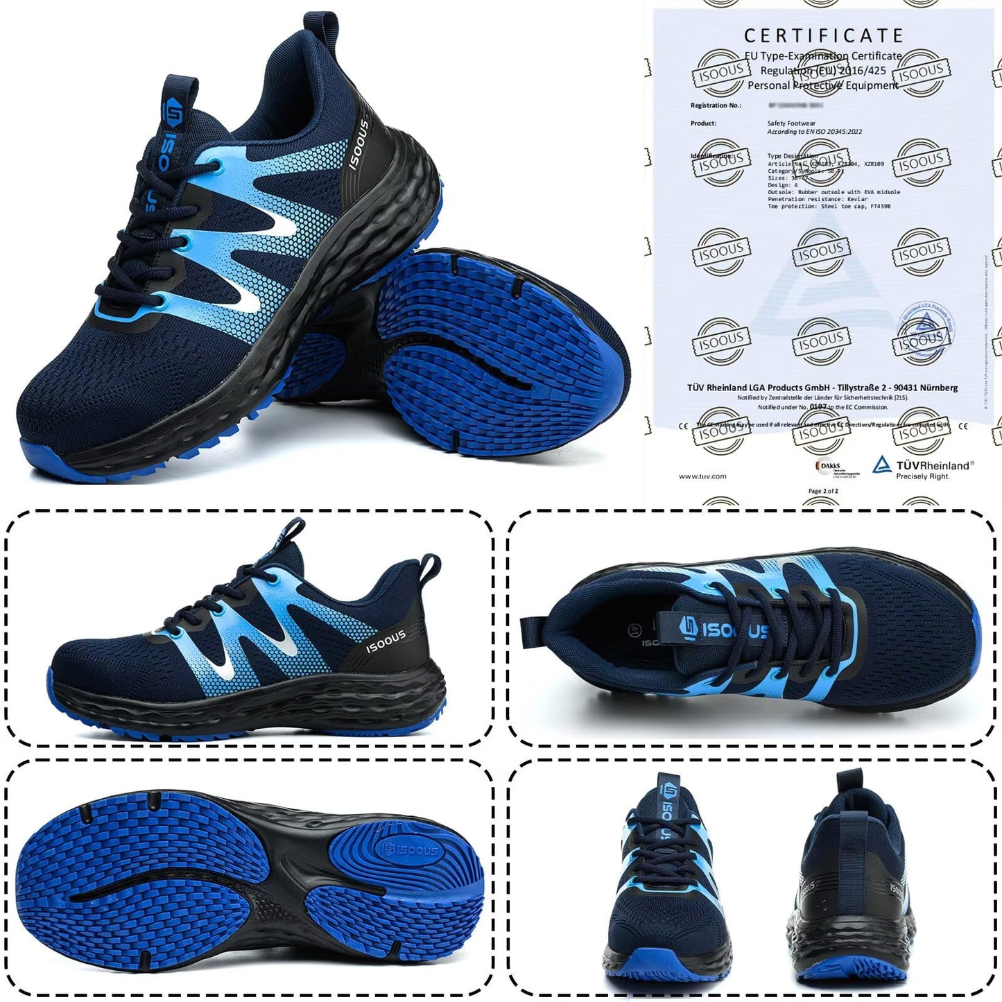 Zapatos de Seguridad para Hombre Mujer Ligero Zapatillas Trabajo Comodo Calzado de Seguridad con Punta de Acero Antideslizantes