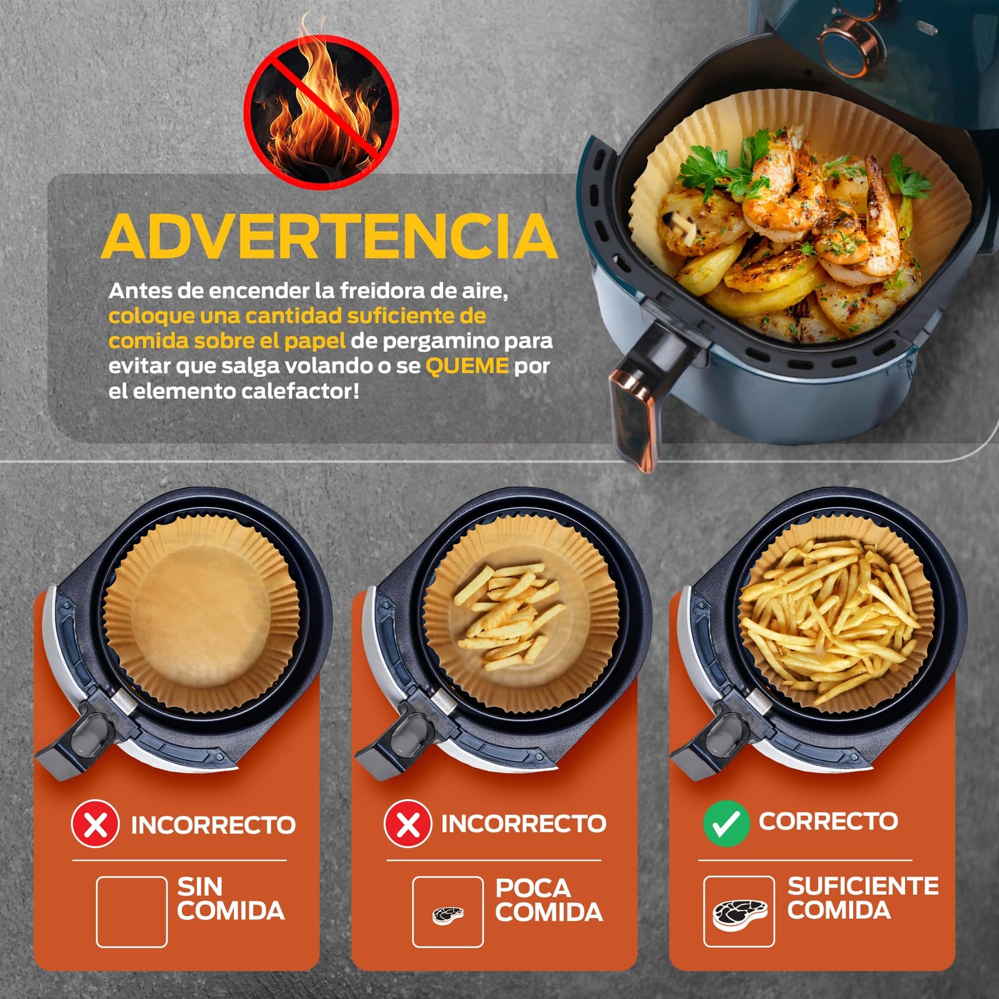 PORTENTUM Papel freidora aire 100 unidades de 20-24 cm Cuadrado. Papel Air Fryer Grado alimenticio BPA free, FDA y LFGB