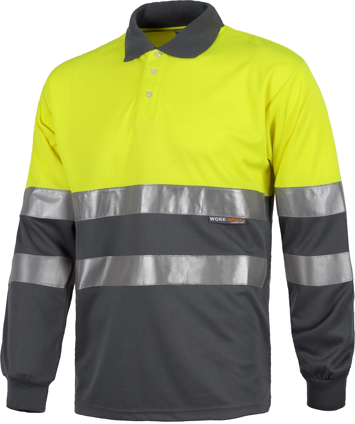 Work Team Polo Combinado Alta Visibilidad Manga Larga, Cintas Reflectantes Torso y Mangas. EN ISO 20471:2013 Hombre