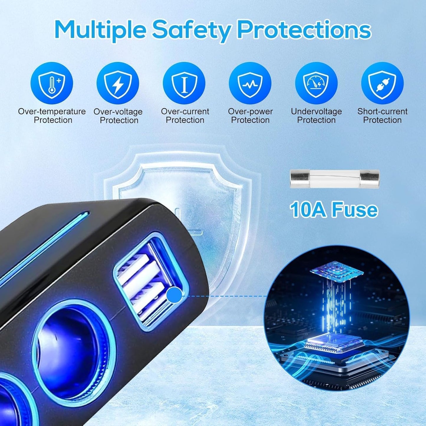 Linkstyle Adaptador de Encendedor de Cigarrillos, Cargador de Coche con 3 Tomas y Dos Puertos USB Divisor de Carga rápida para 12V/24V Dispositivos de Coche