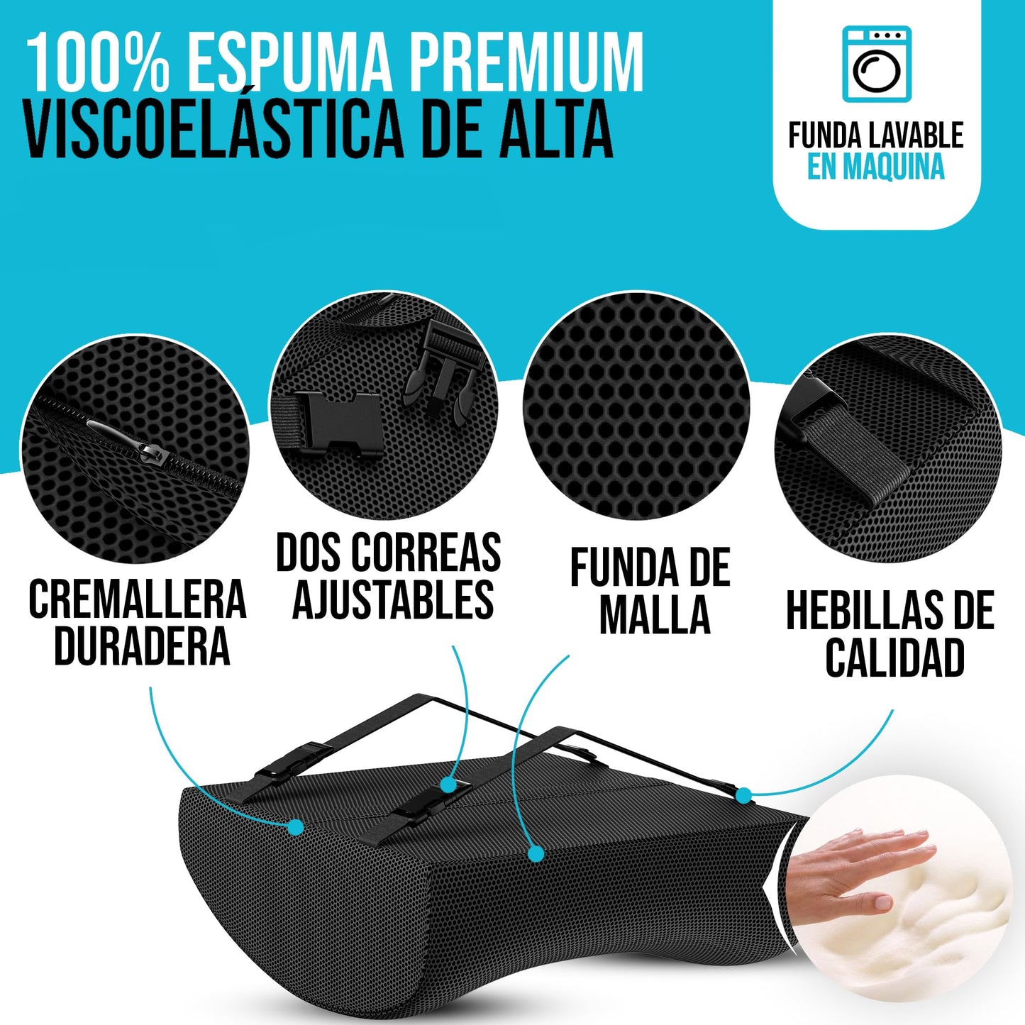 FORTEM Cojín Lumbar Ergonómico para Silla de Oficina, Coche y Gaming, con Espuma Viscoelástica de Alta Densidad y Funda Lavable, Respaldo Ortopédico para Mayor Comodidad