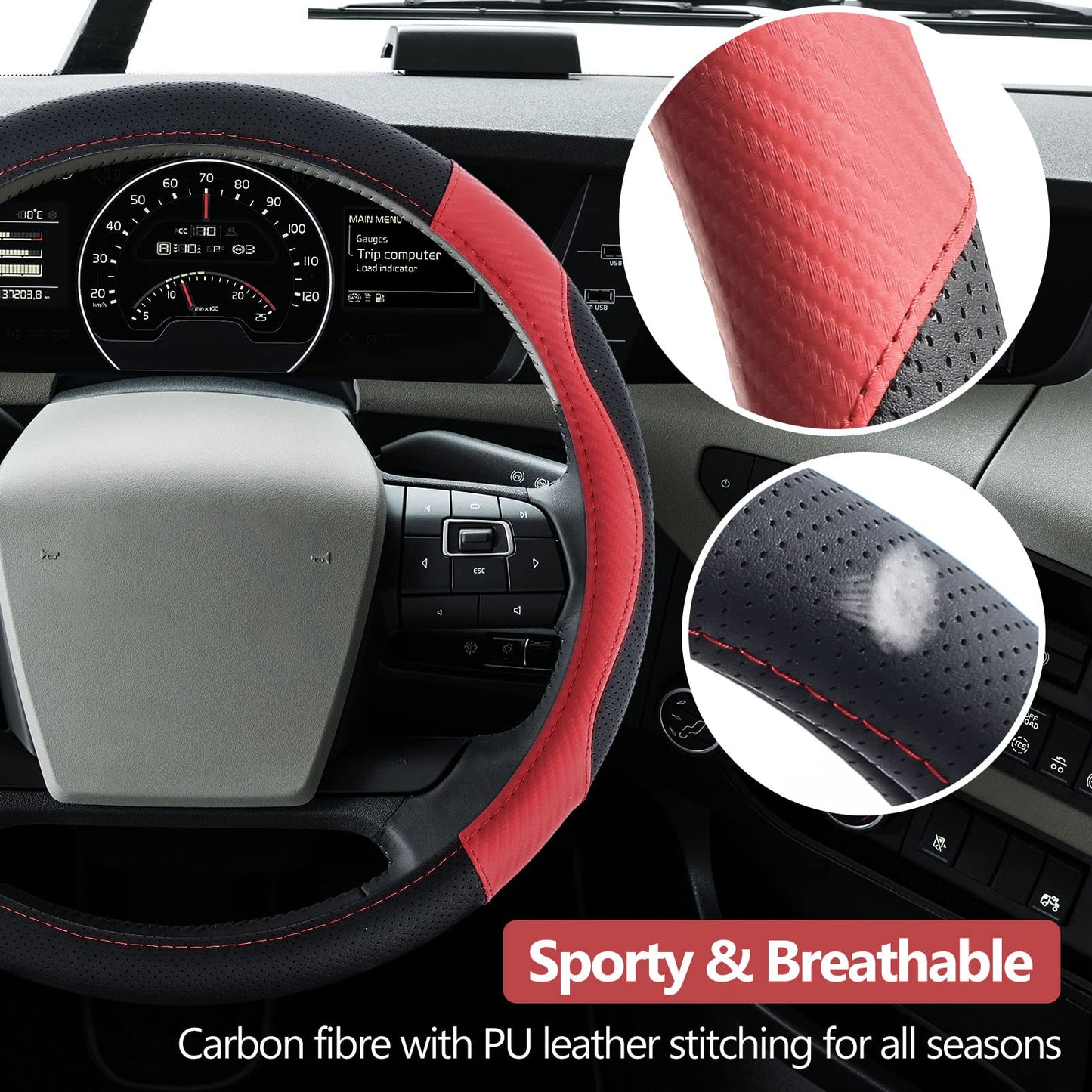 ZATOOTO Funda Volante Coche para Camión, Protectores Volante Coche de Fibra de Carbono Antideslizantes, Deportivos y Transpirables, 44-46cm / 17.3-18.1in, Negro