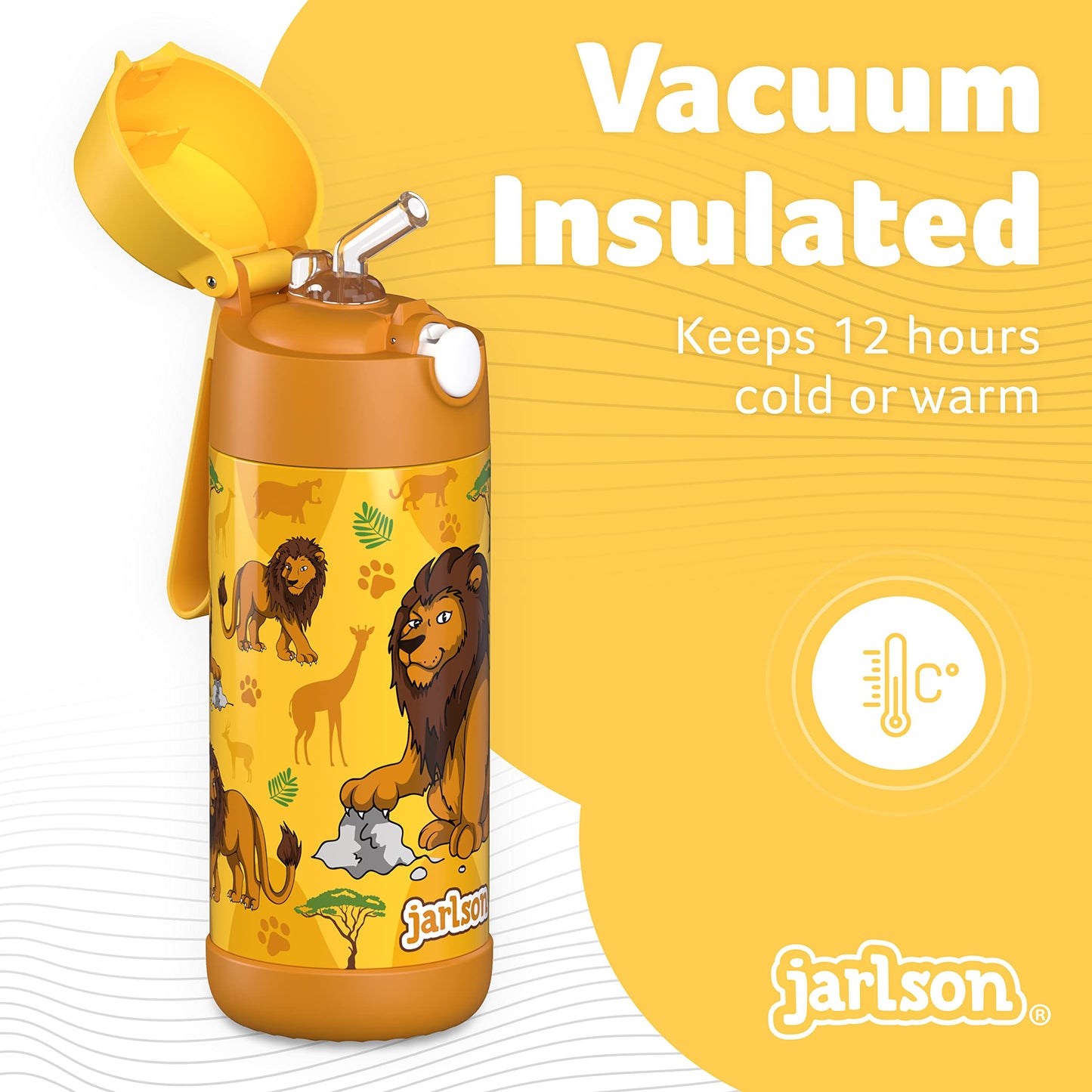 Jarlson®, Botella térmica de acero inoxidable, para niños, libre de BPA, botella para bebidas con pajilla, termo de 500 ml (Camión de bomberos rojo, 500 ml)