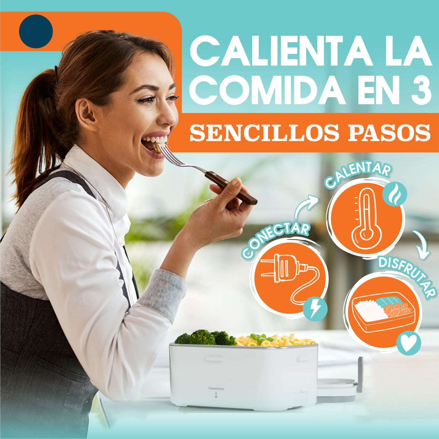 TRAVELISIMO - Fiambrera Electrica Extra Grande 1,8L - Taper Electrico para Comida 80W - Fiambrera Termica 3 en 1 12V/24V/220V - Fiambreras Comida Trabajo para Coche, Camión - Acero Inoxidable