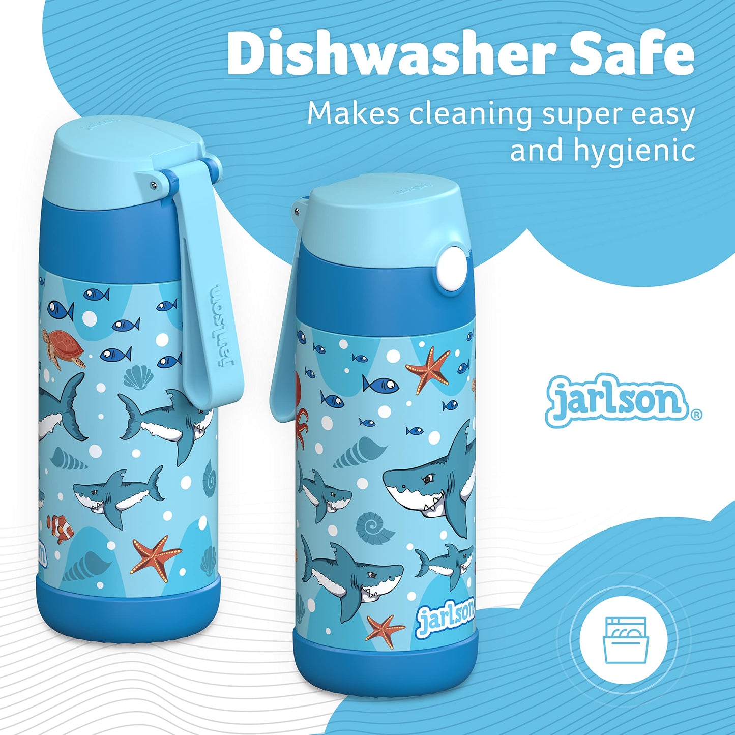 Jarlson®, Botella térmica de acero inoxidable, para niños, libre de BPA, botella para bebidas con pajilla, termo de 500 ml (Camión de bomberos rojo, 500 ml)