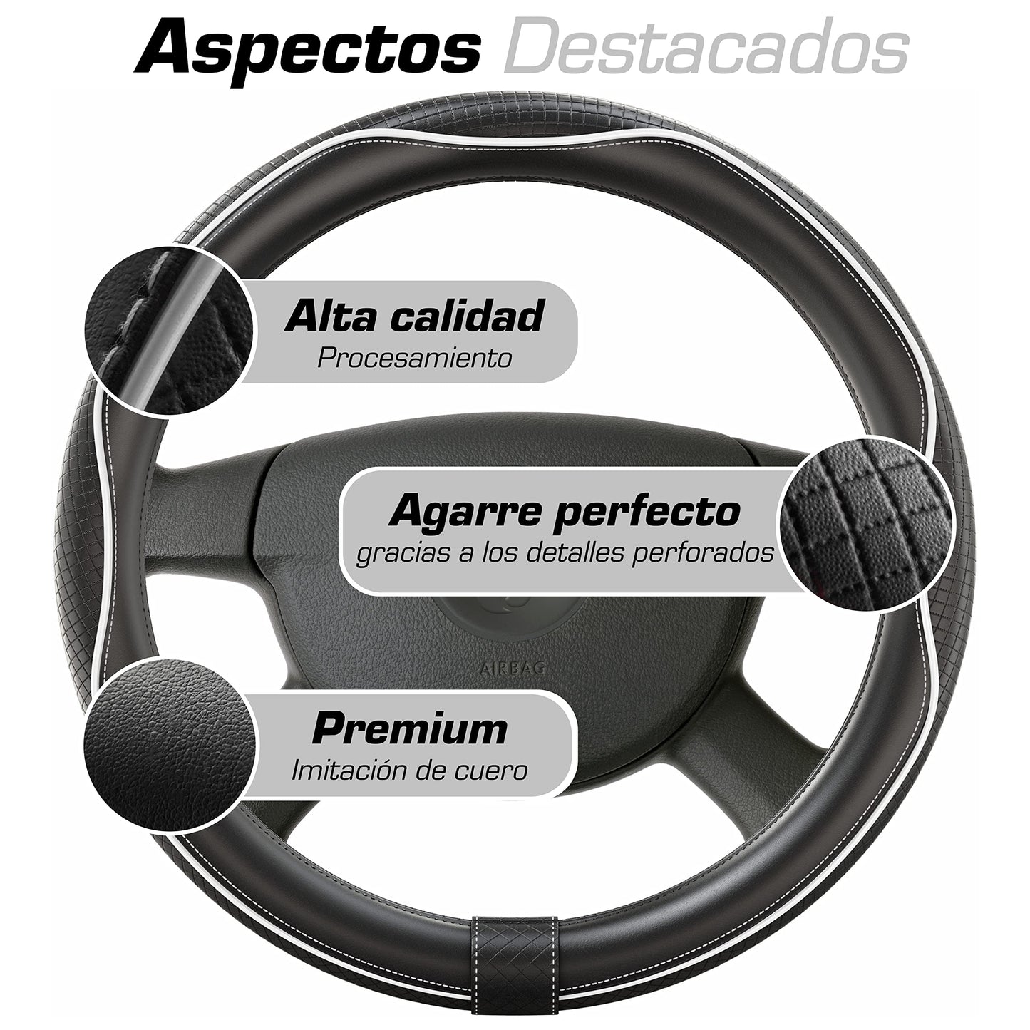 Upgrade4cars Funda Volante Coche Azul Negro Universal Poli-Piel | Cubre 37-38 cm Diámetro Exterior | Accesorios Coches Interior Decoracion Cubierta | Ideas Regalos