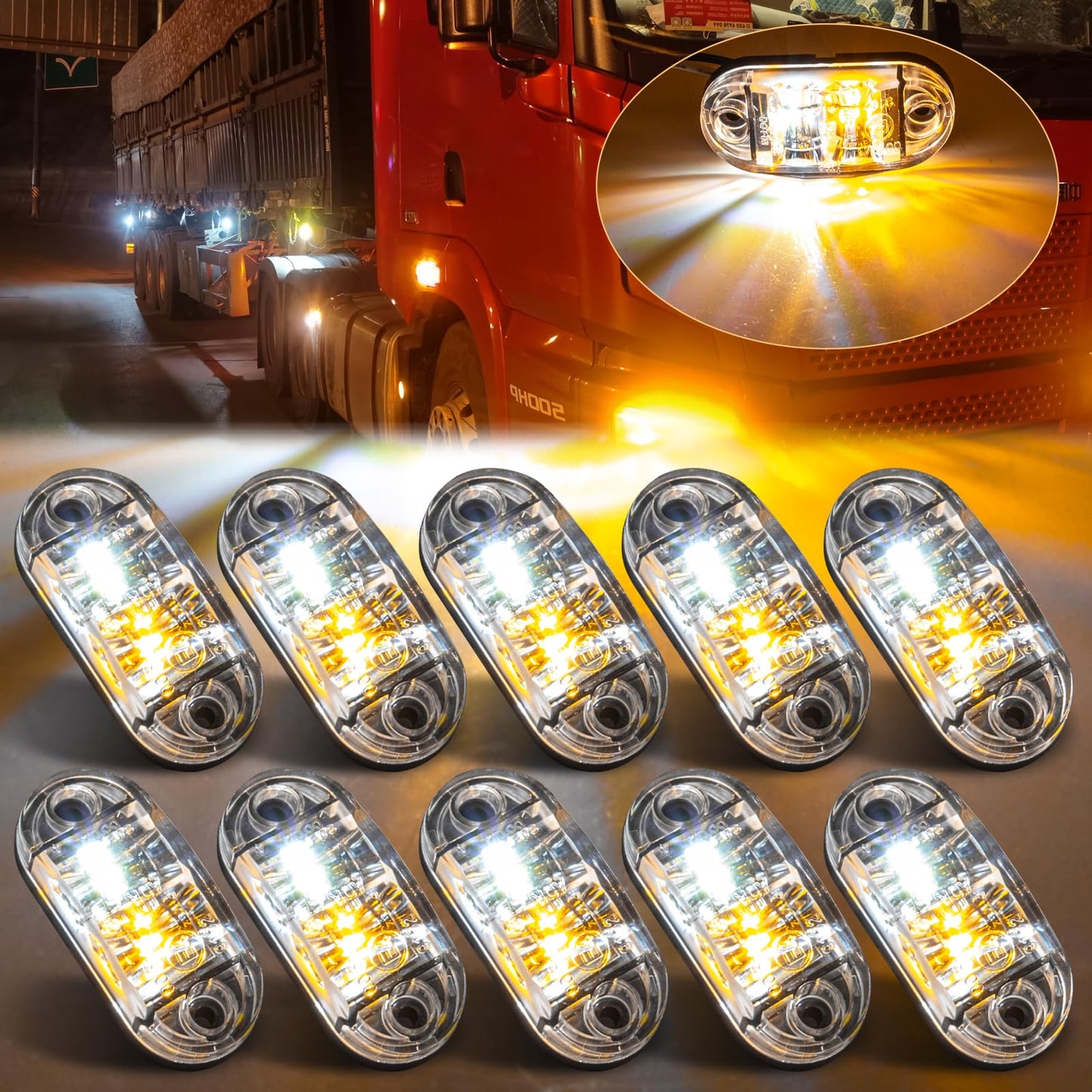 Krtopo 30X 2 Luces LED de Marcador Lateral 12 / 24V Trailer luz Lateral de Advertencia Luz Amarilla/Blanco/Rosa para Camión RV Caravan (Rosa+Amarilla+Blanco)