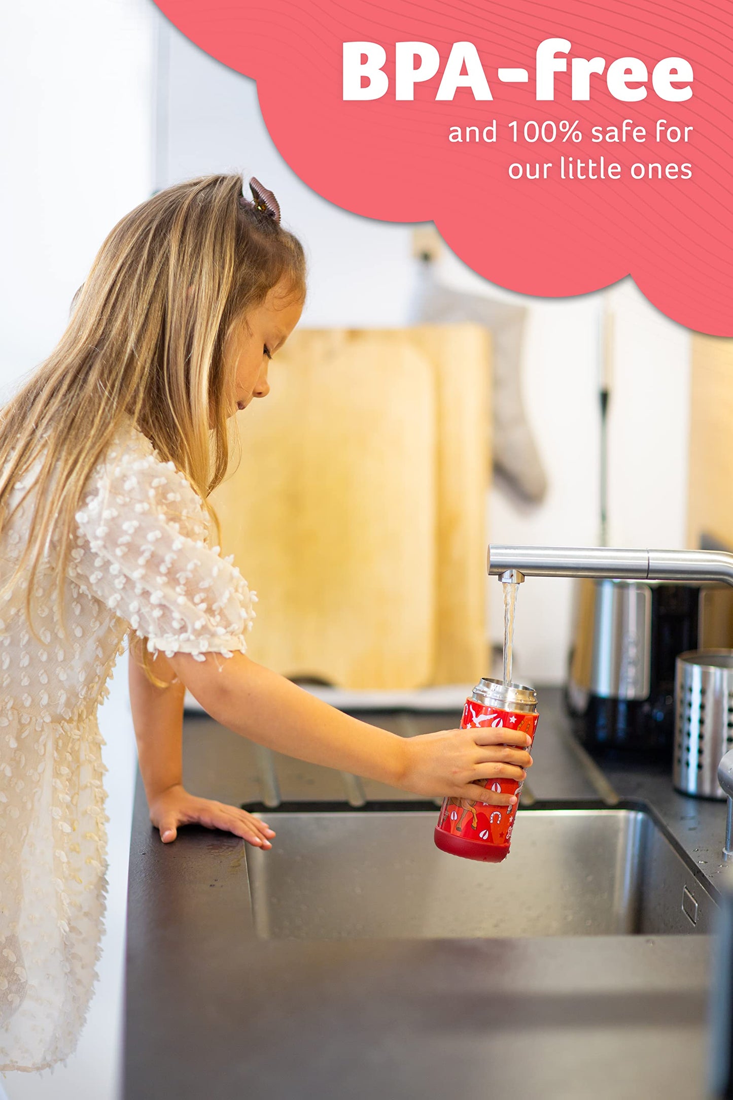Jarlson®, Botella térmica de acero inoxidable, para niños, libre de BPA, botella para bebidas con pajilla, termo de 500 ml (Camión de bomberos rojo, 500 ml)