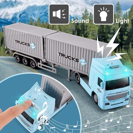 HERSITY Camión Contenedor Transporter Juguetes con Luces y Sonidos Coche de fricción Educativo Regalos para Niños Niñas de 3 4 5 6 Años