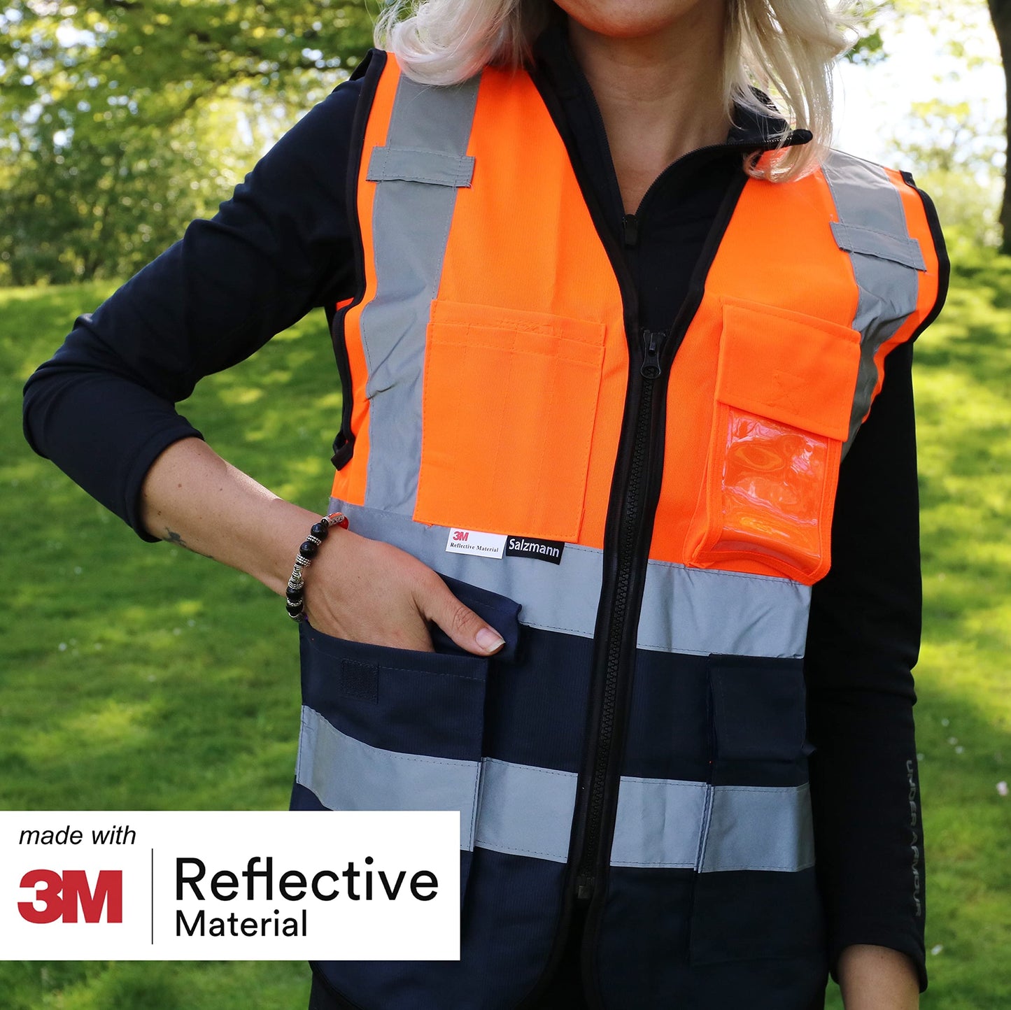 Salzmann Chaleco de Seguridad - Chaleco de Trabajo Multibolsillos - Hecho con cinta reflectante 3M