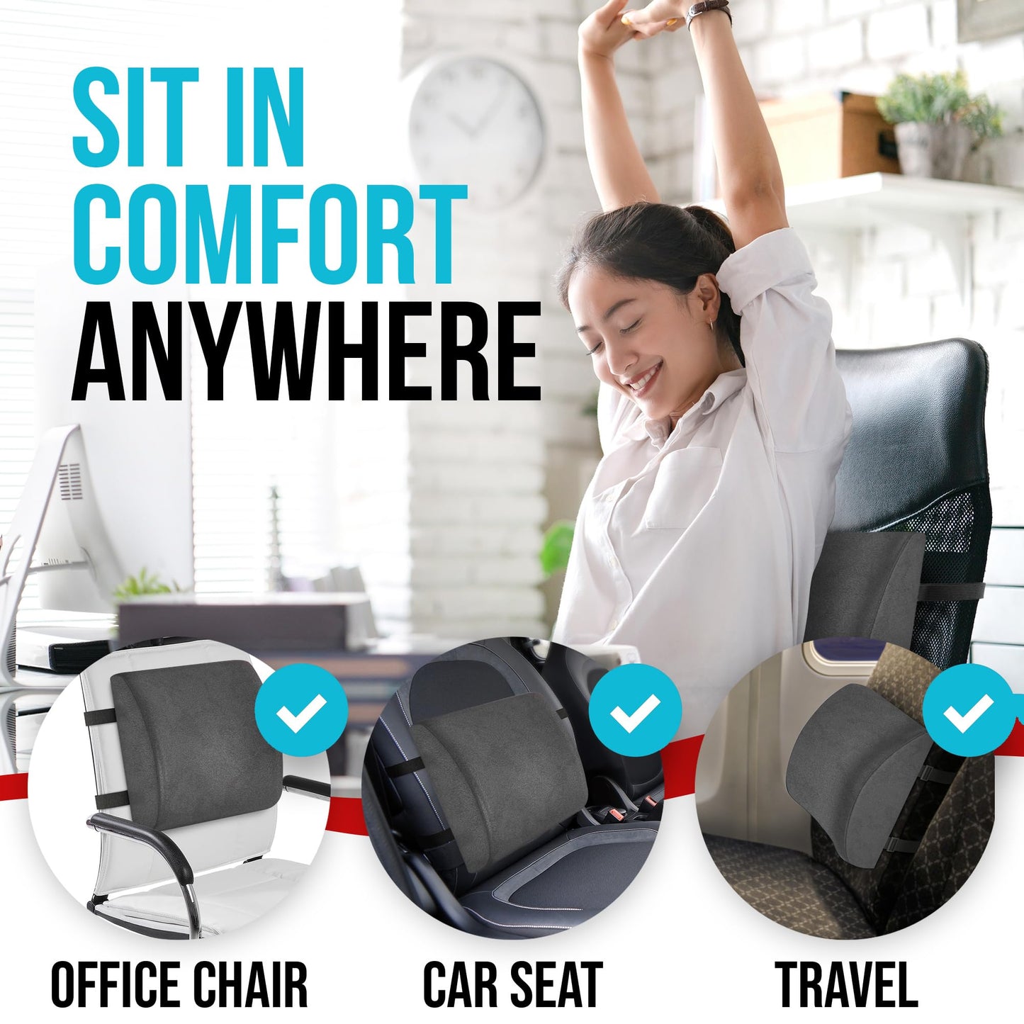 FORTEM Cojín Lumbar Ergonómico para Silla de Oficina, Coche y Gaming, con Espuma Viscoelástica de Alta Densidad y Funda Lavable, Respaldo Ortopédico para Mayor Comodidad