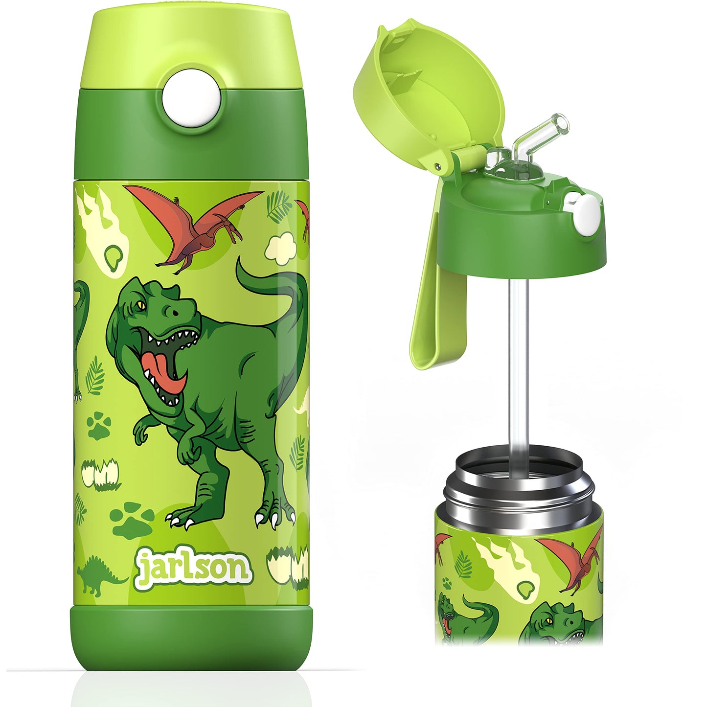 Jarlson®, Botella térmica de acero inoxidable, para niños, libre de BPA, botella para bebidas con pajilla, termo de 500 ml (Camión de bomberos rojo, 500 ml)