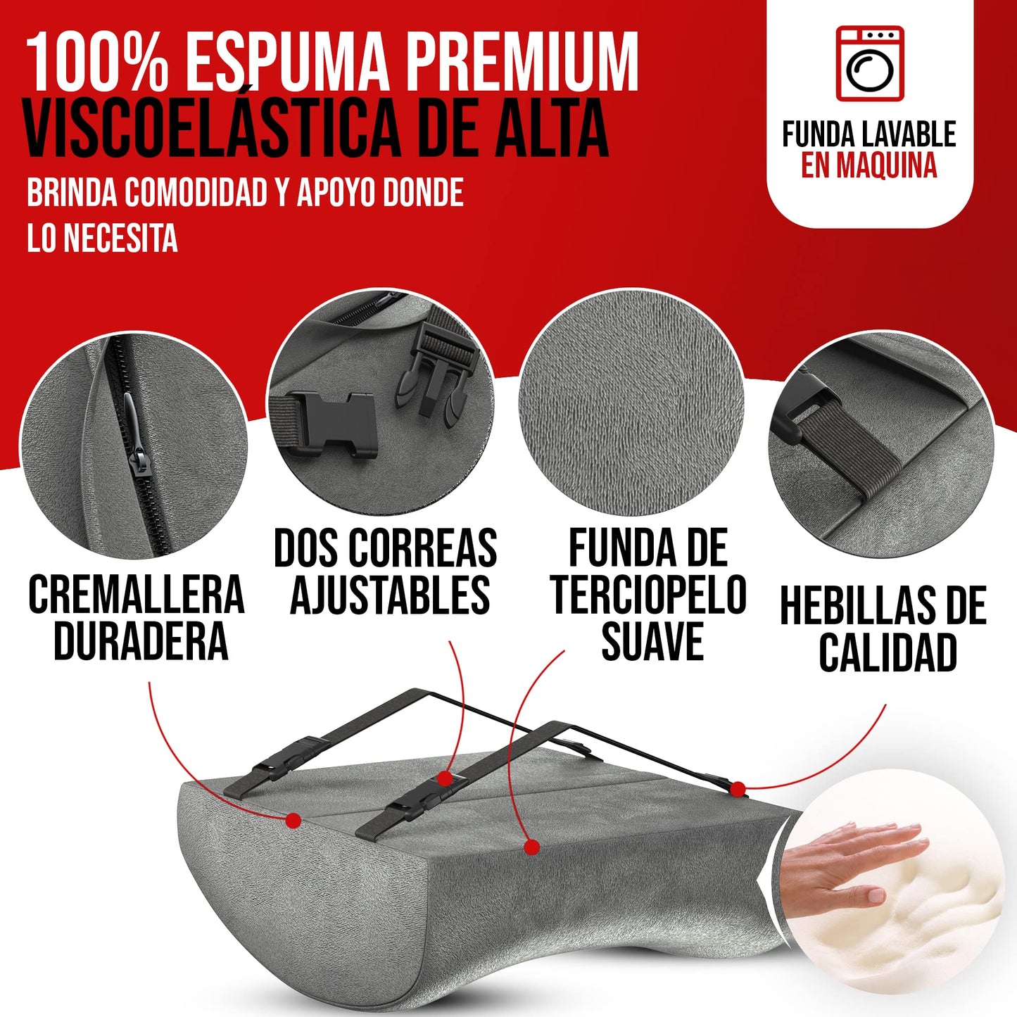 FORTEM Cojín Lumbar Ergonómico para Silla de Oficina, Coche y Gaming, con Espuma Viscoelástica de Alta Densidad y Funda Lavable, Respaldo Ortopédico para Mayor Comodidad