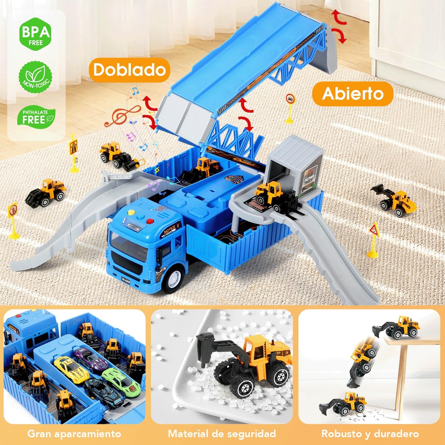 MOONTOY Construcción Camión Vehículos de Juguete con Luces y Sonidos Camión de Juguete con Eyección Pista Grúa de Juguete Grande Excavadora Juguete Cumpleaño Regalo para 3 4 5 6 7 8+ Años