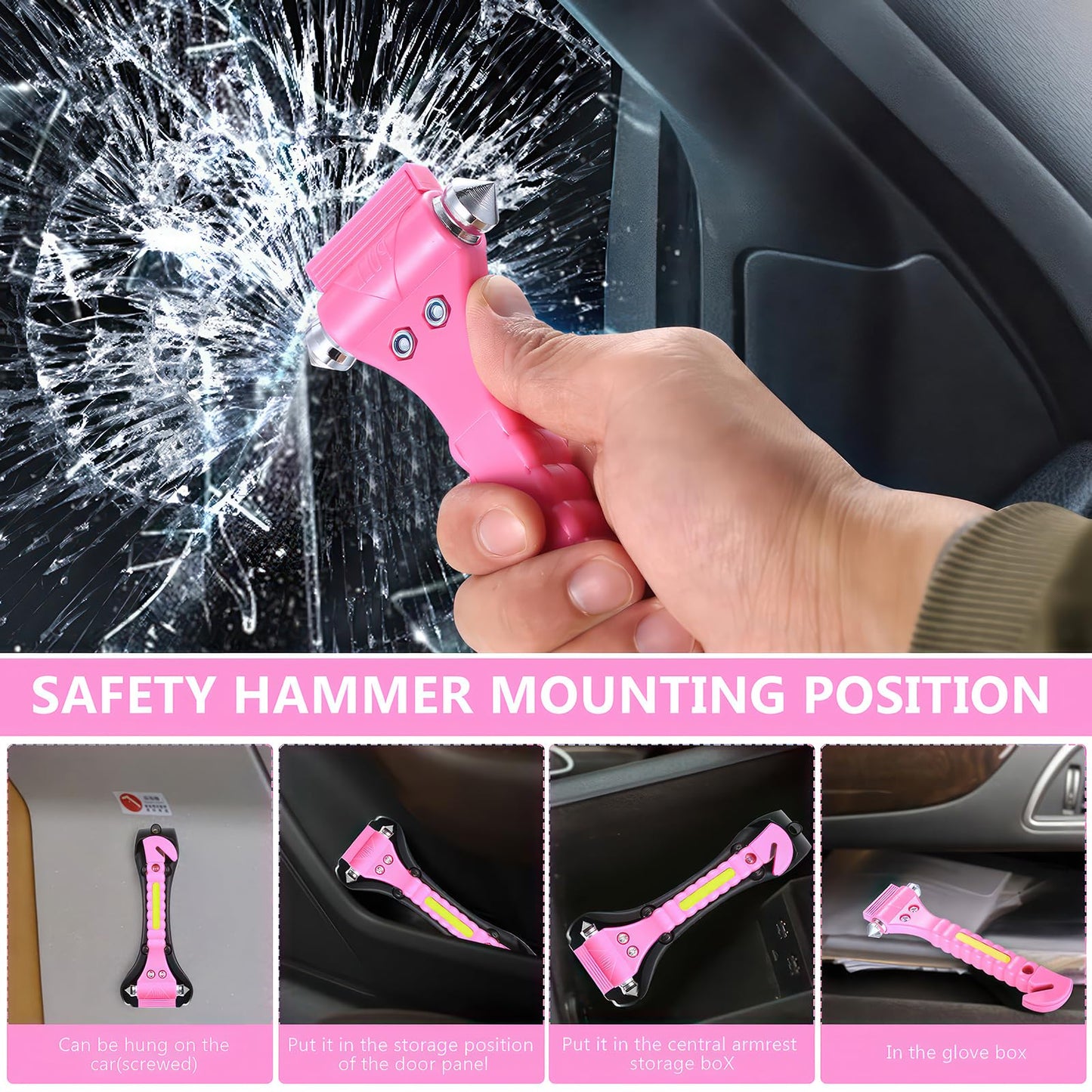 But Oswetf 2 Piezas Martillo de Emergencia para Coche, Incluye Cortacinturones de Seguridad y Rompeventanas, Ideal para Automóviles, Autobuses y Camiones, Accesorios de Coche (Rojo)