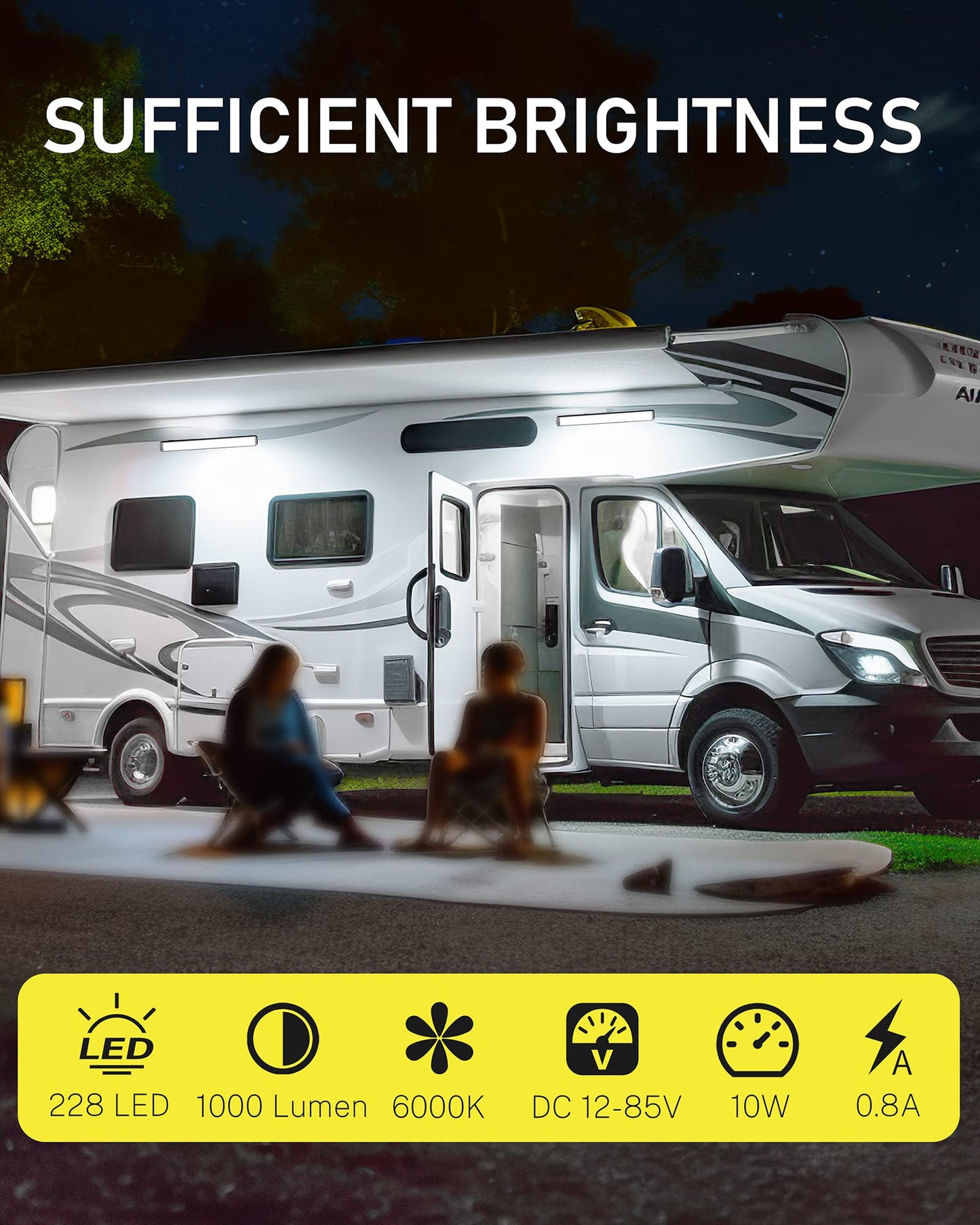 MERTTURM Luce LED Coche Interior 12V, 1000LM Super Brillante Barra LED Iluminación Auto 12-85 Voltios con Interruptor, 228LED Blanco Tubo Lámpara de Coches para Caravana RV Barco Camper Vehículo, 2pcs