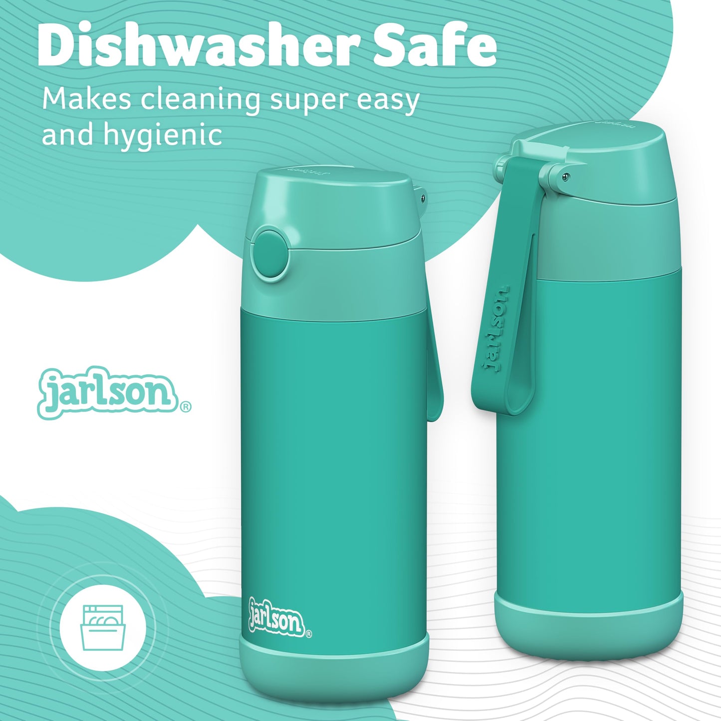 Jarlson®, Botella térmica de acero inoxidable, para niños, libre de BPA, botella para bebidas con pajilla, termo de 500 ml (Camión de bomberos rojo, 500 ml)