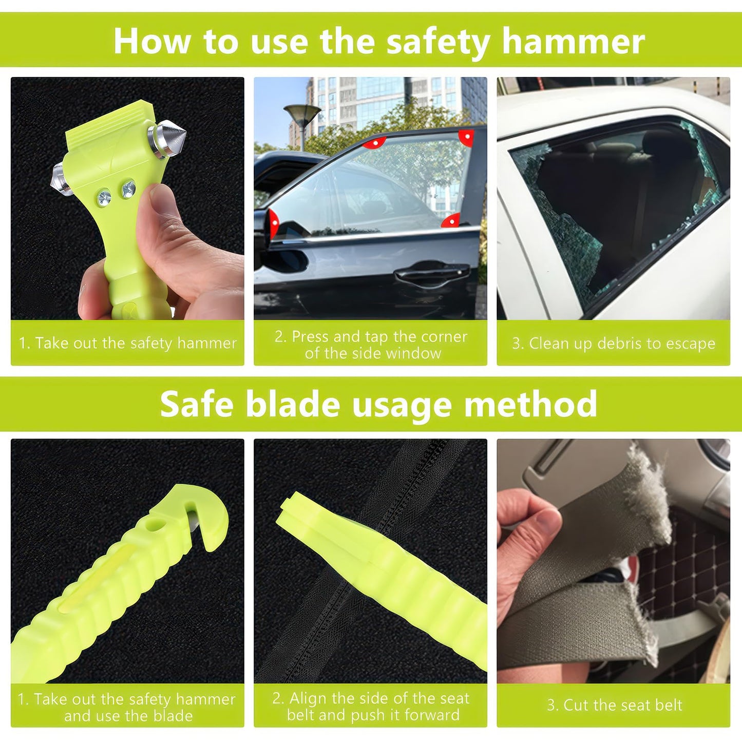 But Oswetf 2 Piezas Martillo de Emergencia para Coche, Incluye Cortacinturones de Seguridad y Rompeventanas, Ideal para Automóviles, Autobuses y Camiones, Accesorios de Coche (Rojo)
