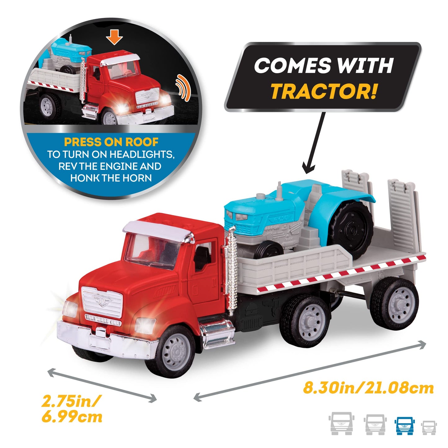 B. Driven by Battat Vehículo de Plataforma de Granja con Luces y Sonidos, Partes Móviles, Modelo Micro Flatbed Truck