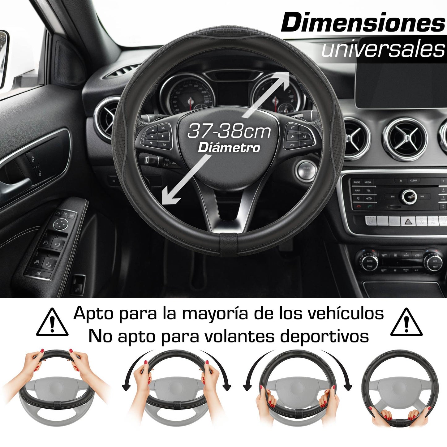 Upgrade4cars Funda Volante Coche Azul Negro Universal Poli-Piel | Cubre 37-38 cm Diámetro Exterior | Accesorios Coches Interior Decoracion Cubierta | Ideas Regalos