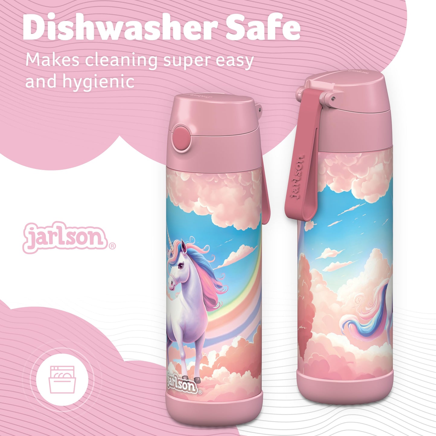 Jarlson®, Botella térmica de acero inoxidable, para niños, libre de BPA, botella para bebidas con pajilla, termo de 500 ml (Camión de bomberos rojo, 500 ml)