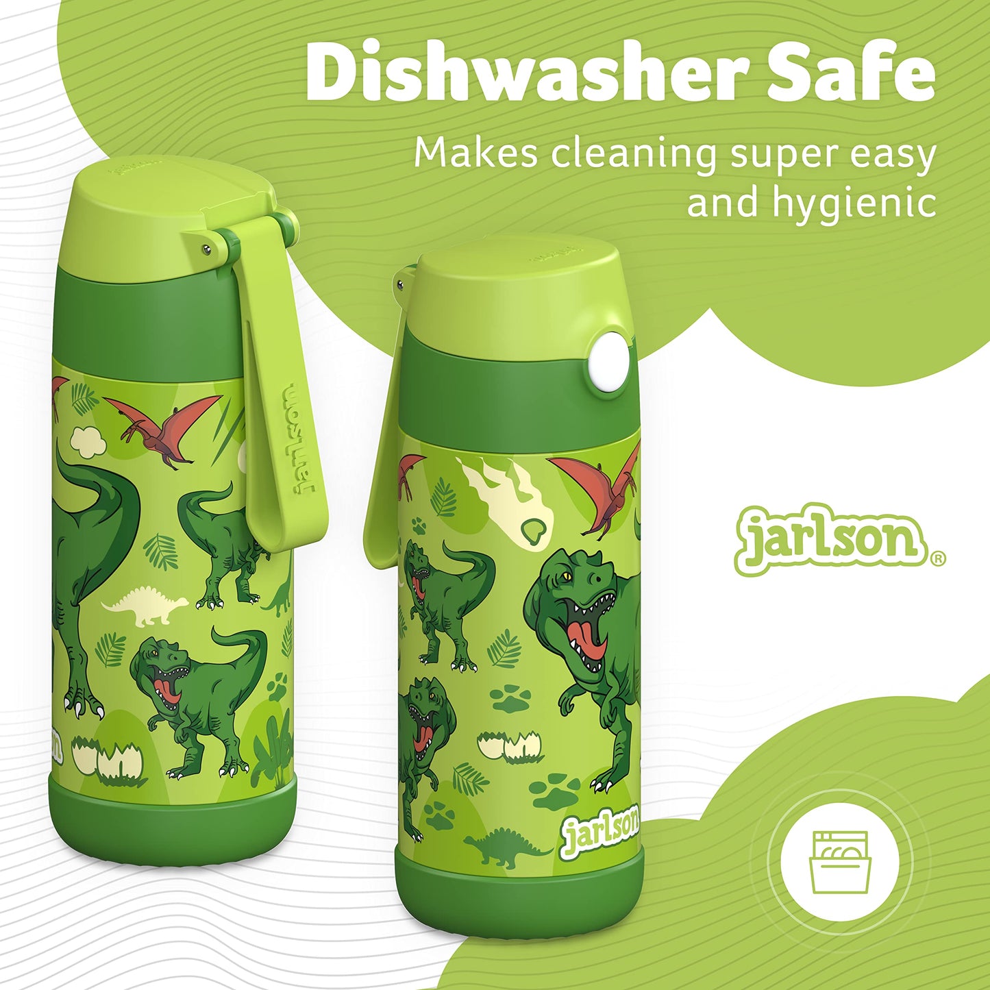 Jarlson®, Botella térmica de acero inoxidable, para niños, libre de BPA, botella para bebidas con pajilla, termo de 500 ml (Camión de bomberos rojo, 500 ml)