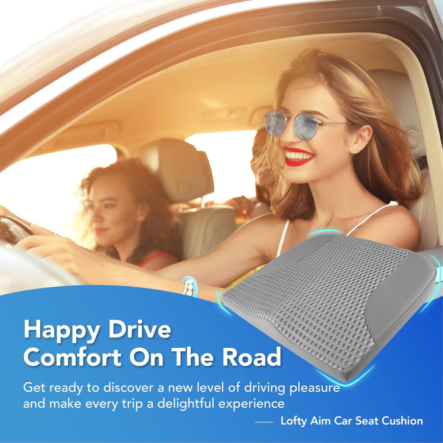 Cojín de asiento de coche: cómodo cojín de espuma viscoelástica para conducir, para aliviar el dolor de ciática, tahone, cojín de asiento para coche, camión, oficina, silla de ruedas, cuero y malla 4D