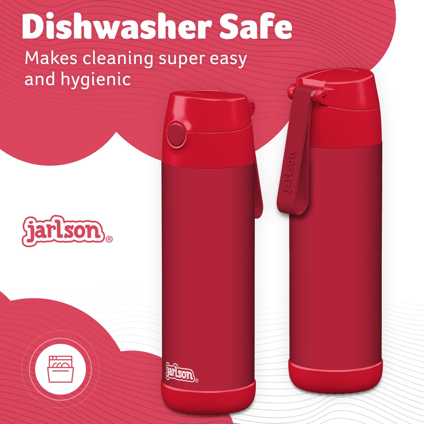Jarlson®, Botella térmica de acero inoxidable, para niños, libre de BPA, botella para bebidas con pajilla, termo de 500 ml (Camión de bomberos rojo, 500 ml)