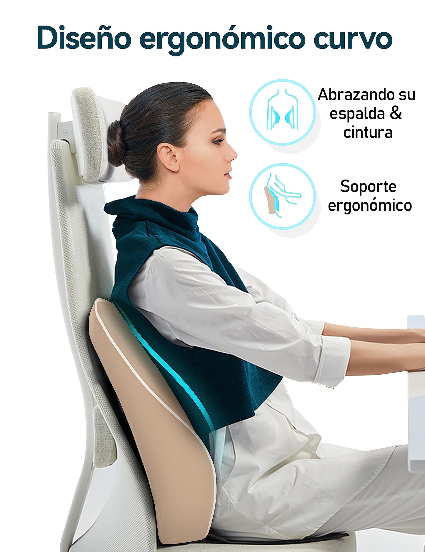 Travel Ease Cojín de Soporte Lumbar Ergonómico, Respaldo de Espuma Viscoelástica para Asiento de Automóvil, Silla de Oficina, Respaldo con Cubierta Antiestática y Correas Ajustables Dobles, Negro