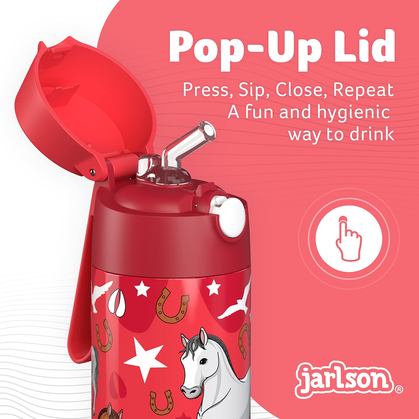 Jarlson®, Botella térmica de acero inoxidable, para niños, libre de BPA, botella para bebidas con pajilla, termo de 500 ml (Camión de bomberos rojo, 500 ml)
