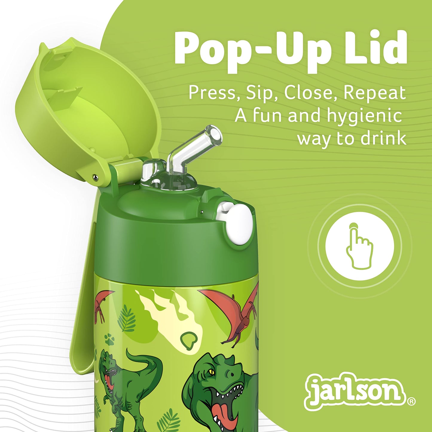 Jarlson®, Botella térmica de acero inoxidable, para niños, libre de BPA, botella para bebidas con pajilla, termo de 500 ml (Camión de bomberos rojo, 500 ml)