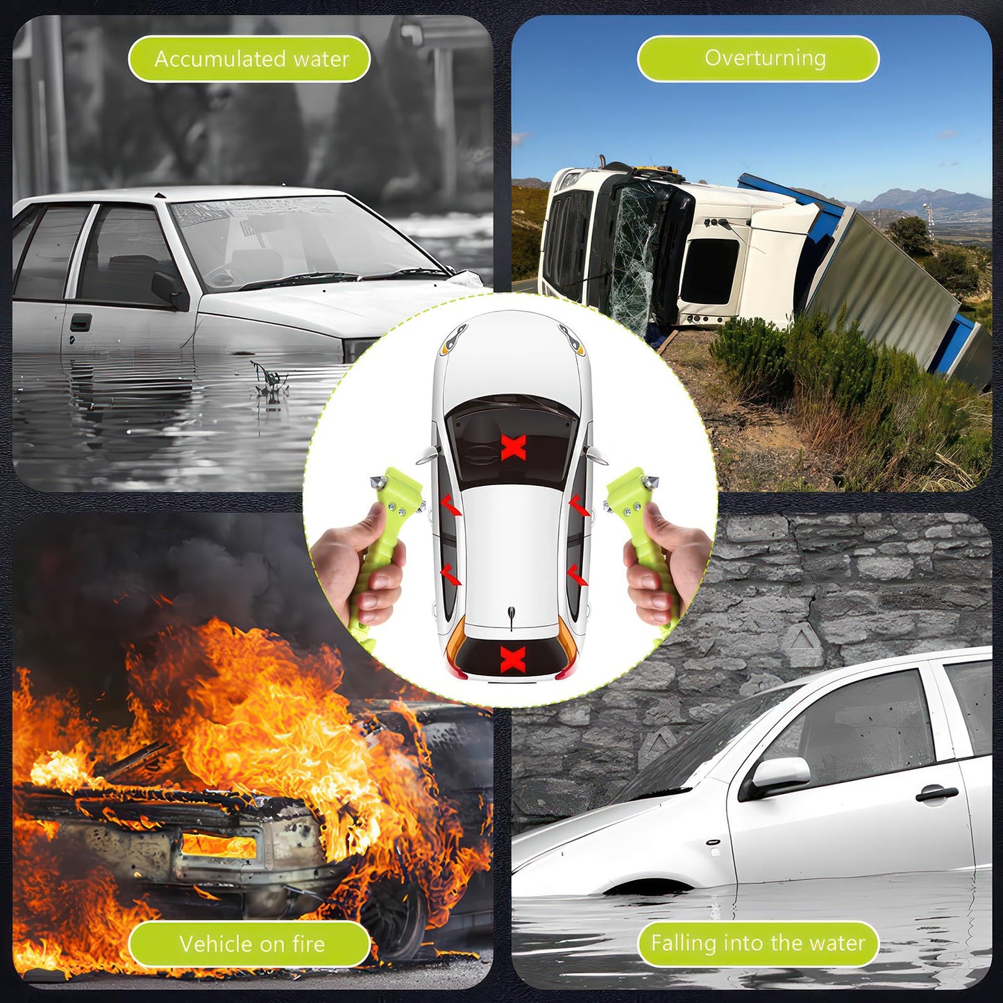 But Oswetf 2 Piezas Martillo de Emergencia para Coche, Incluye Cortacinturones de Seguridad y Rompeventanas, Ideal para Automóviles, Autobuses y Camiones, Accesorios de Coche (Rojo)