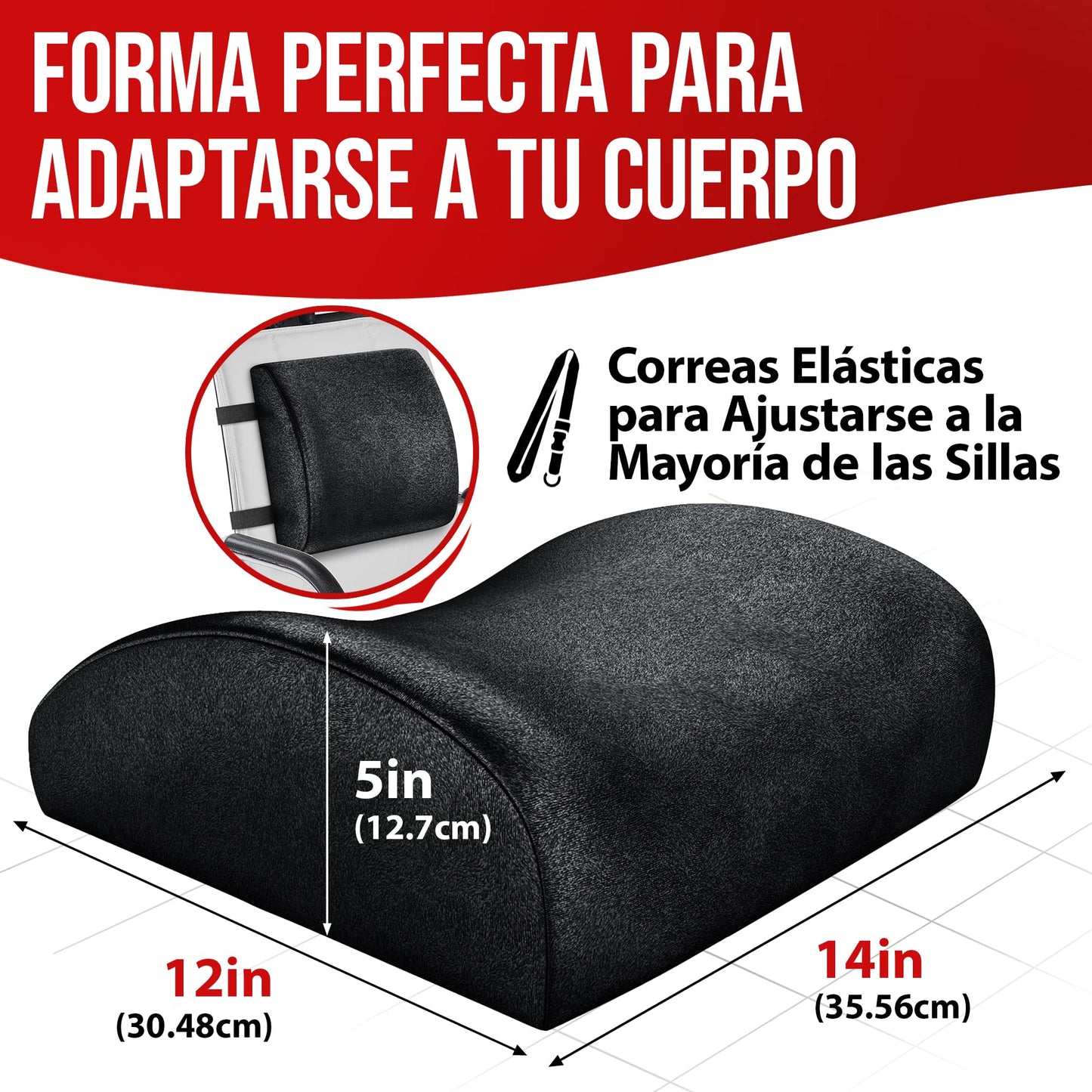 FORTEM Cojín Lumbar Ergonómico para Silla de Oficina, Coche y Gaming, con Espuma Viscoelástica de Alta Densidad y Funda Lavable, Respaldo Ortopédico para Mayor Comodidad