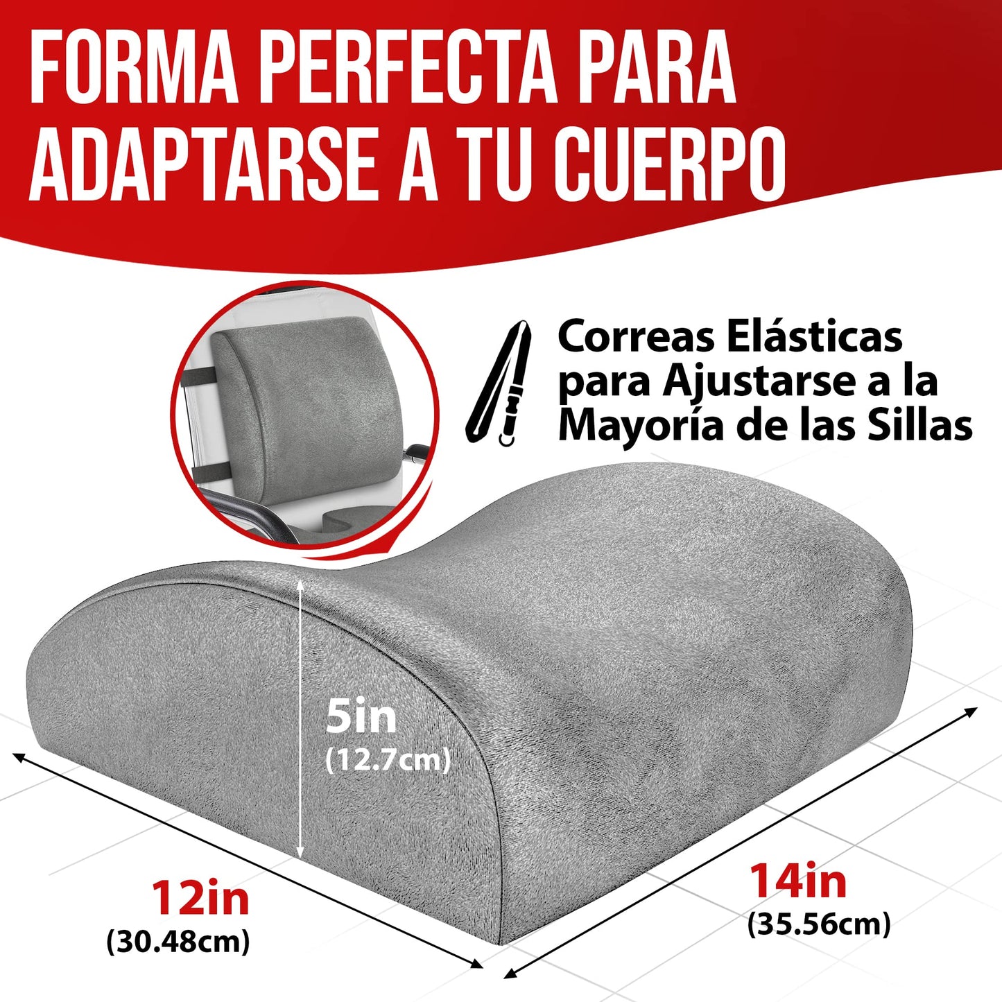 FORTEM Cojín Lumbar Ergonómico para Silla de Oficina, Coche y Gaming, con Espuma Viscoelástica de Alta Densidad y Funda Lavable, Respaldo Ortopédico para Mayor Comodidad