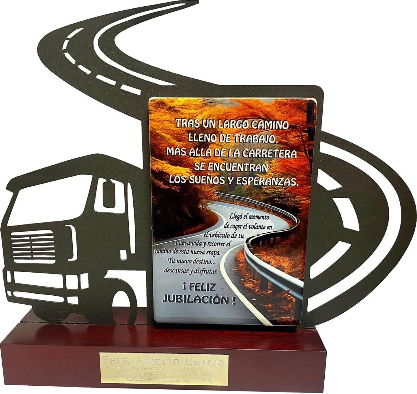 Regalo Camionero Transportista para Jubilación Personalizado Figura con dedicatoria para Jubilado de Acero Satinado