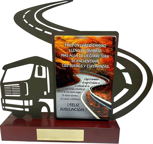 Regalo Camionero Transportista para Jubilación Personalizado Figura con dedicatoria para Jubilado de Acero Satinado