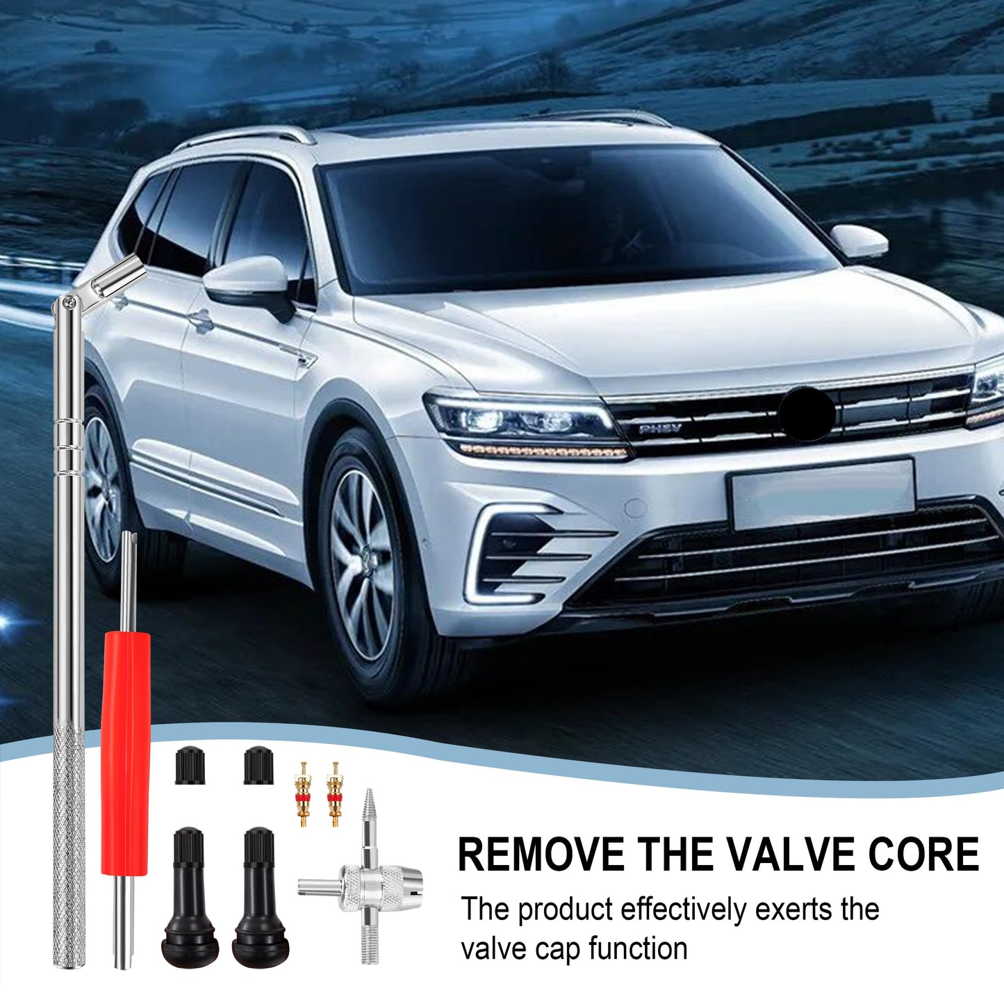 Herramienta de Extracción Válvula Neumáticos 43 Piezas, Removedor de Válvula Set con Válvula TR414 para Automóviles Motocicletas Camiones Vehículos
