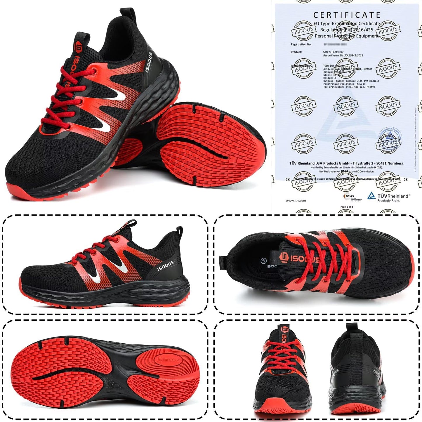Zapatos de Seguridad para Hombre Mujer Ligero Zapatillas Trabajo Comodo Calzado de Seguridad con Punta de Acero Antideslizantes