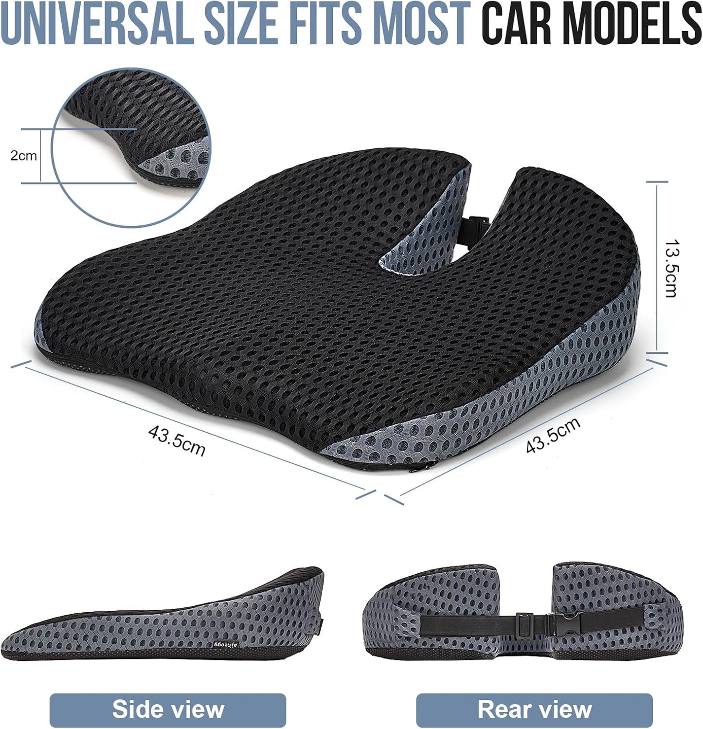 Ajiteogy Seat Cushion for Car Driver – Ergonomic Adult Booster with Memory Foam and Straps – Compatible with Car, Office, Trucks