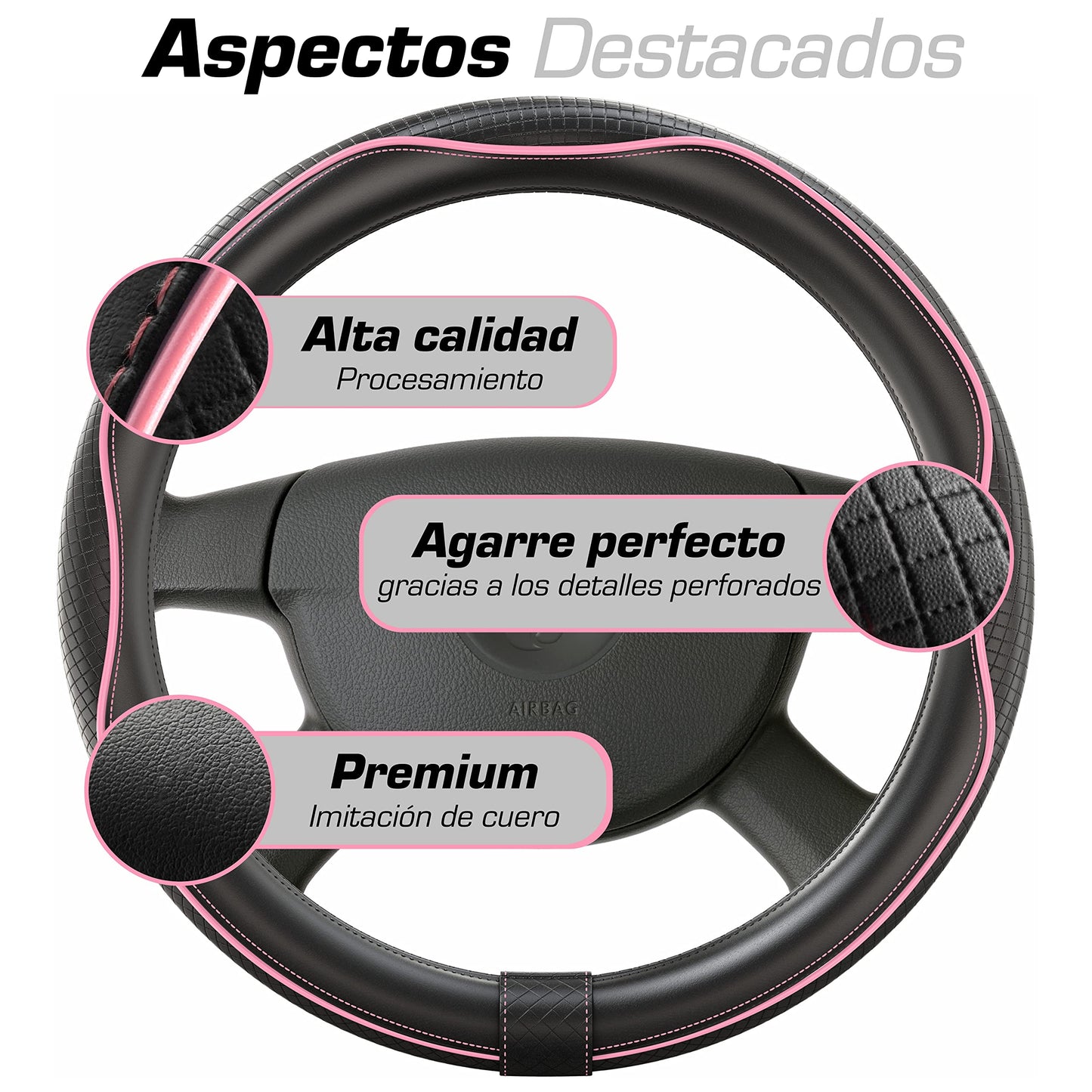 Upgrade4cars Funda Volante Coche Azul Negro Universal Poli-Piel | Cubre 37-38 cm Diámetro Exterior | Accesorios Coches Interior Decoracion Cubierta | Ideas Regalos