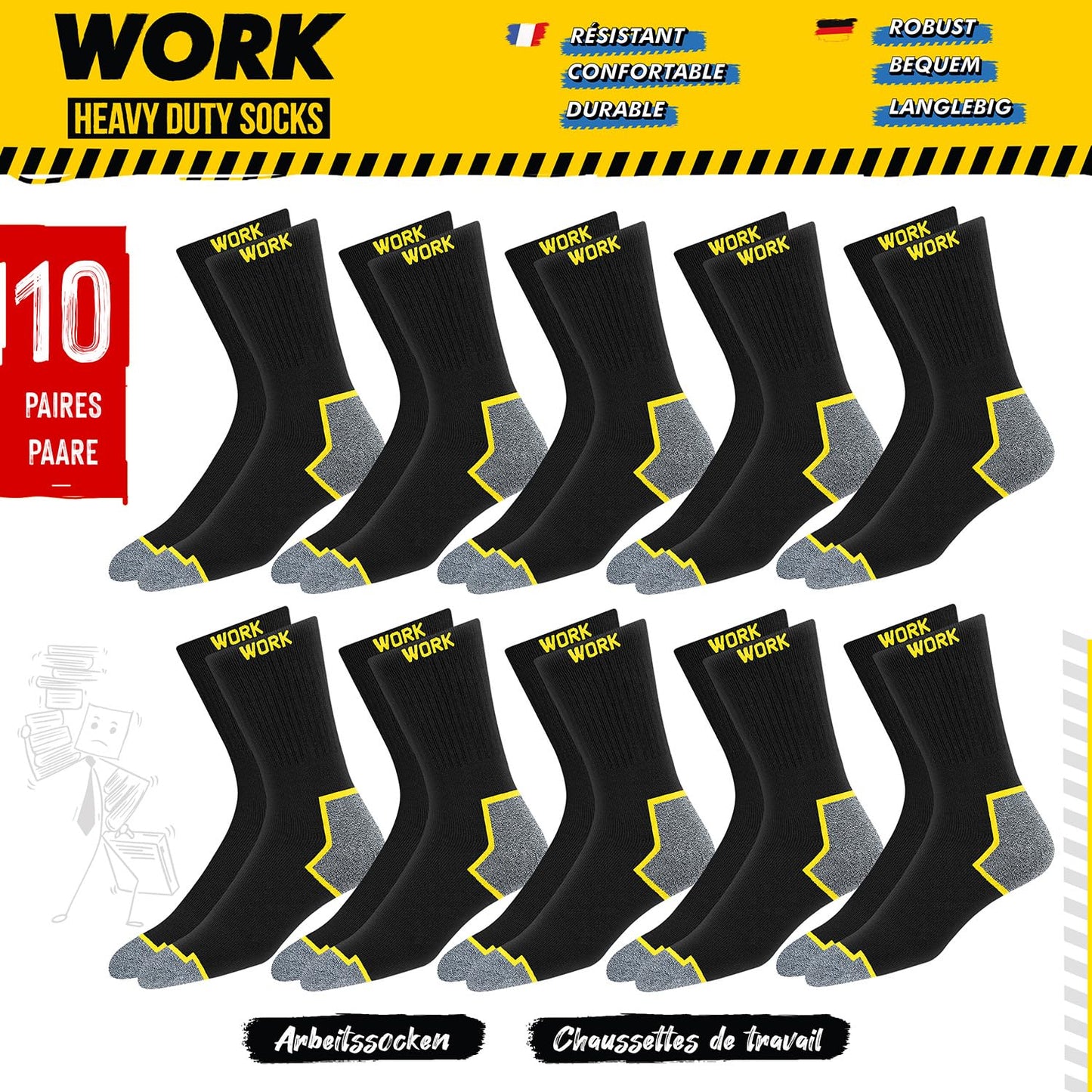 SOXCO 10 Pares Calcetines de Trabajo Hombre WORK Socks